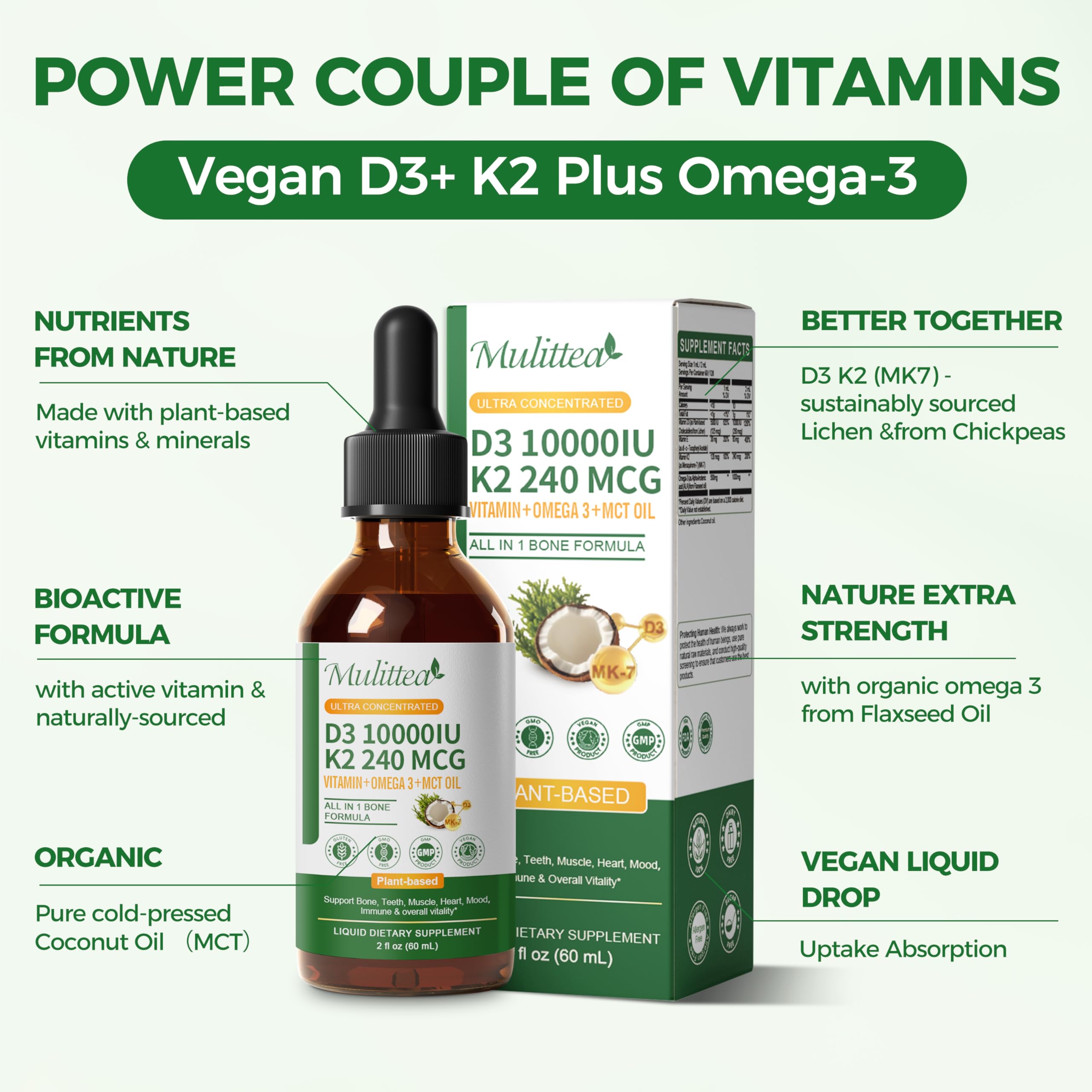 Mulittea Vitamin D3 + K2 MK7 supplement ingredients list