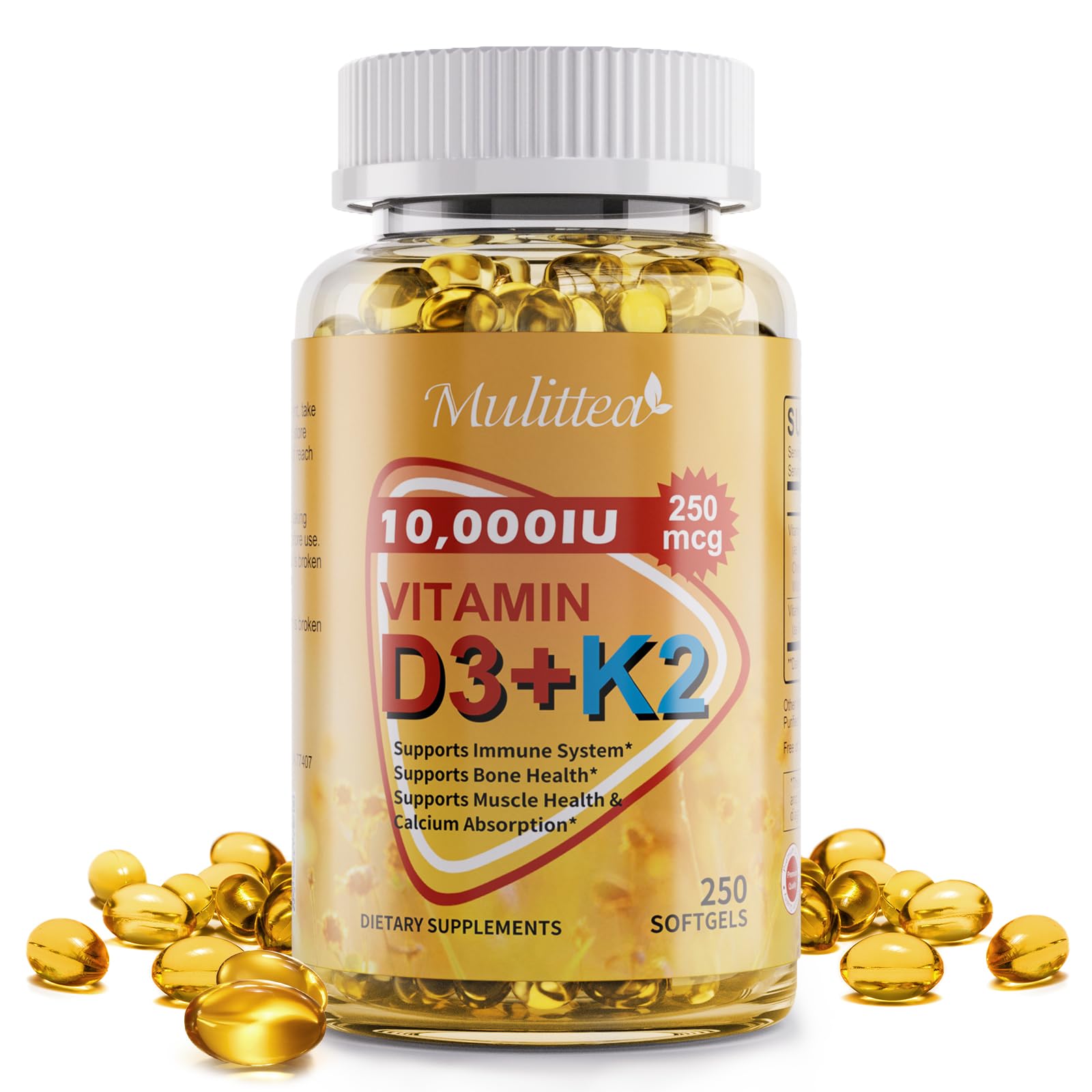 Mulittea Vitamin D3 + K2 MK7 Supplement softgel front view