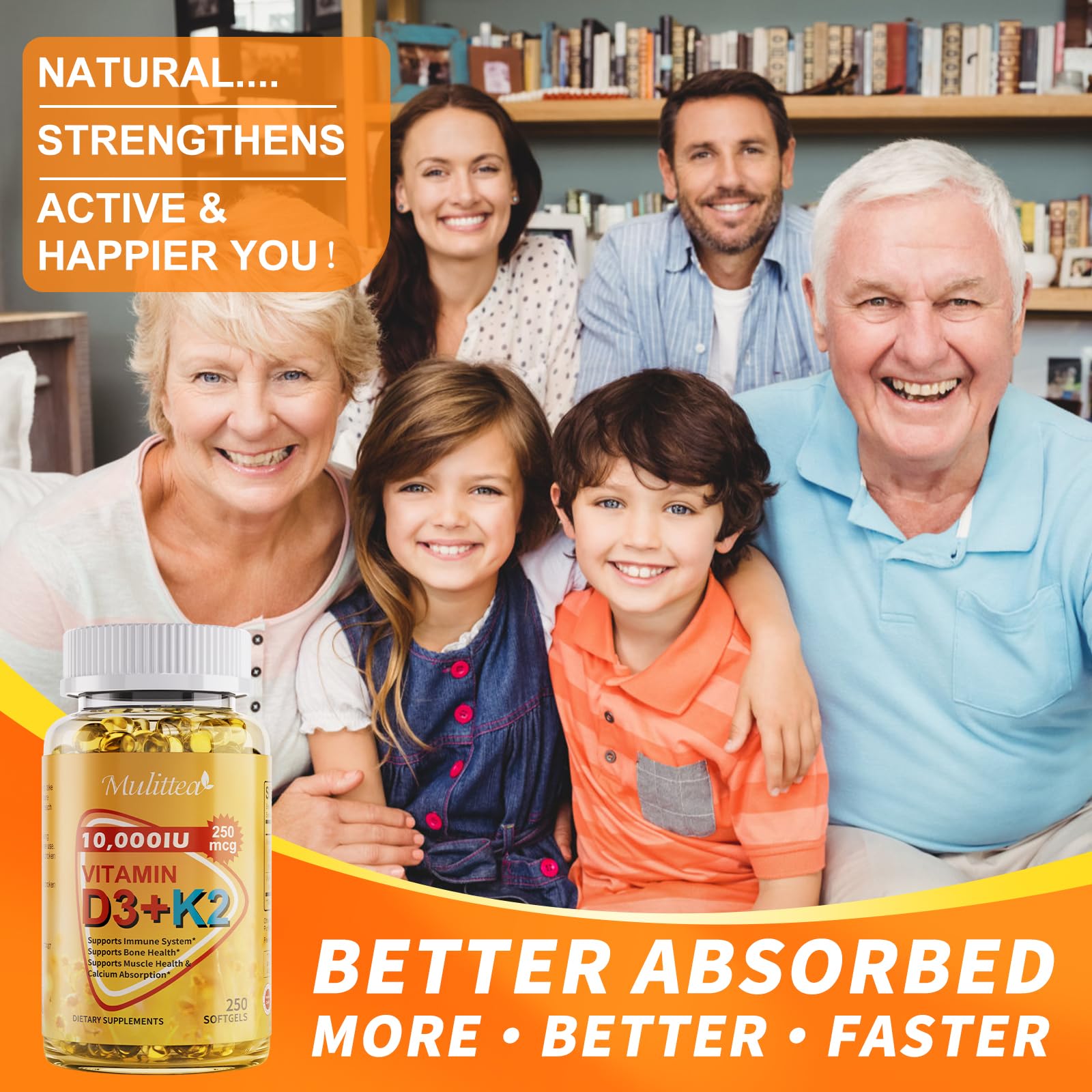Mulittea Vitamin D3 + K2 MK7 Supplement softgel with coconut oil