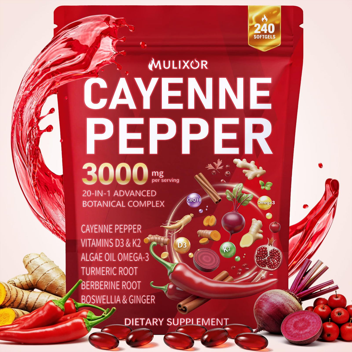 MULIXOR Cayenne Pepper Complex 240 Softgels front view