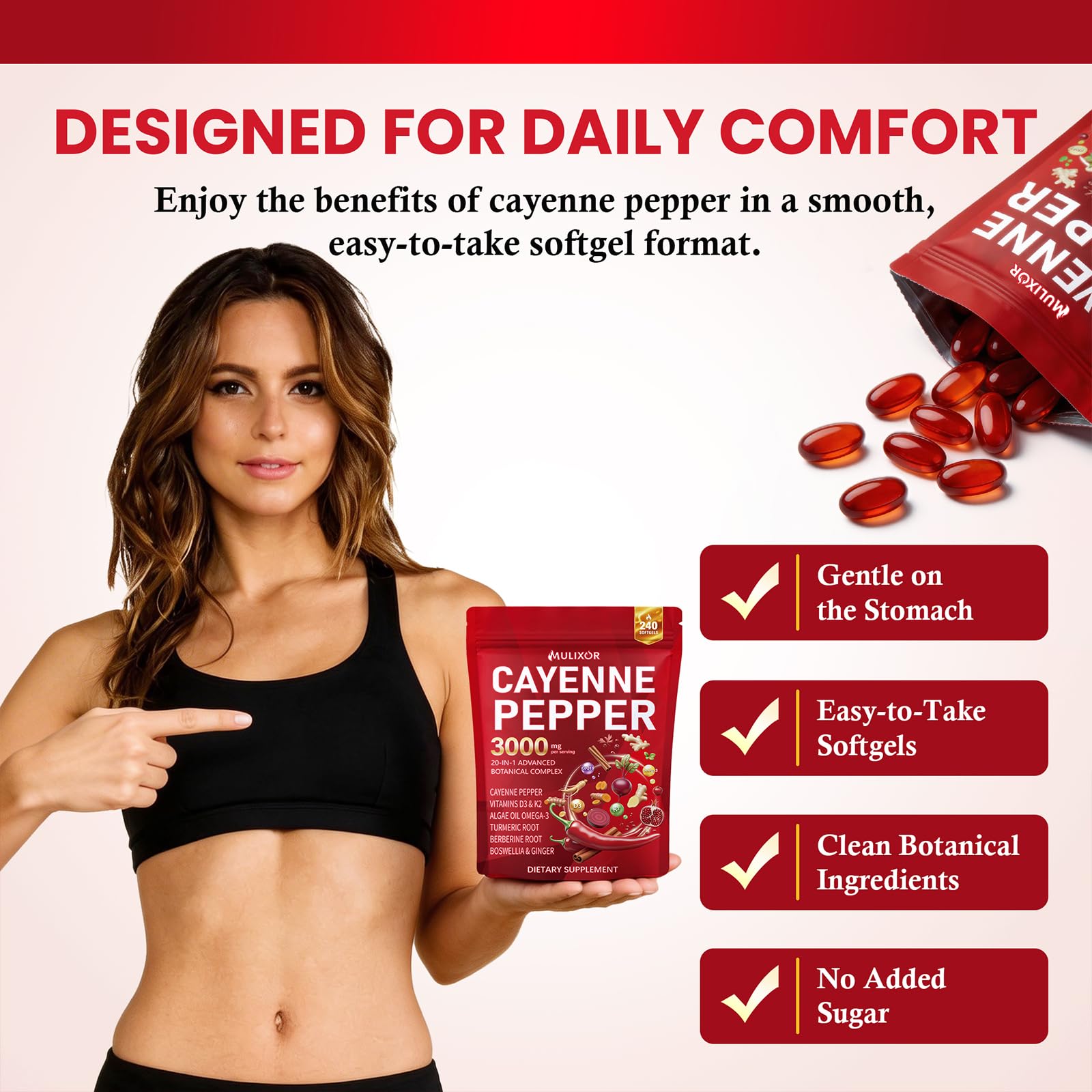 MULIXOR Cayenne Pepper Complex softgels on a table