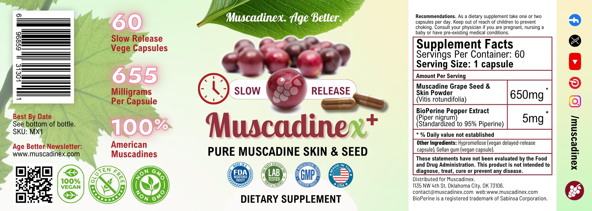 MUSCADINEX Resveratrol Supplement 650mg side view