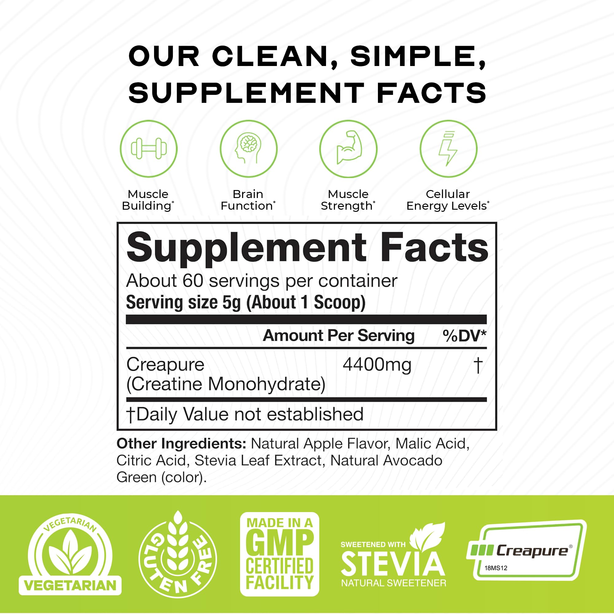 Muscle Feast Creapure Creatine Monohydrate Green Apple packaging
