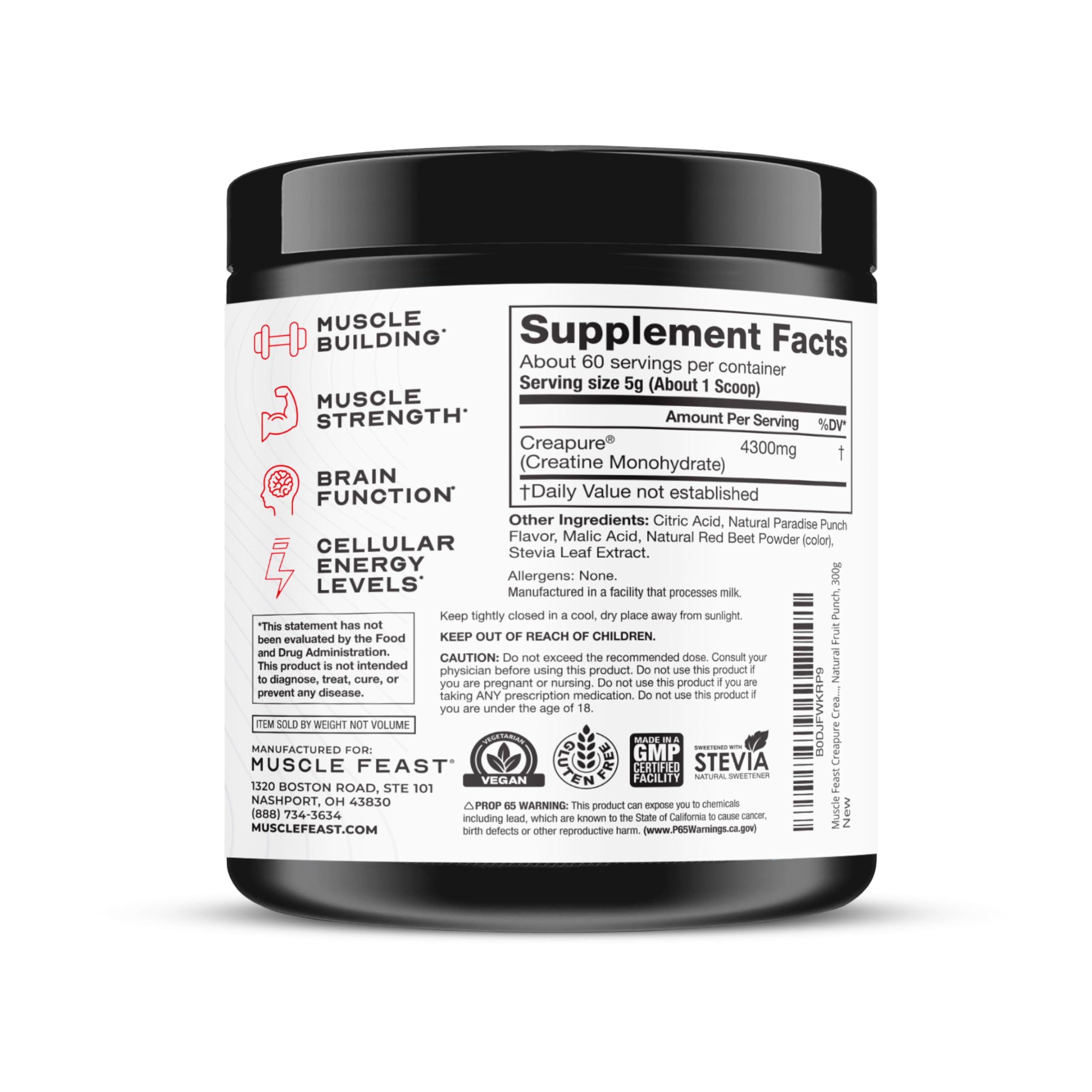 Muscle Feast Creapure Creatine Monohydrate Powder nutritional information