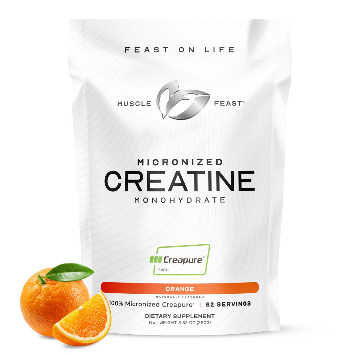 Muscle Feast Creatine Monohydrate 3200mg orange flavour front view