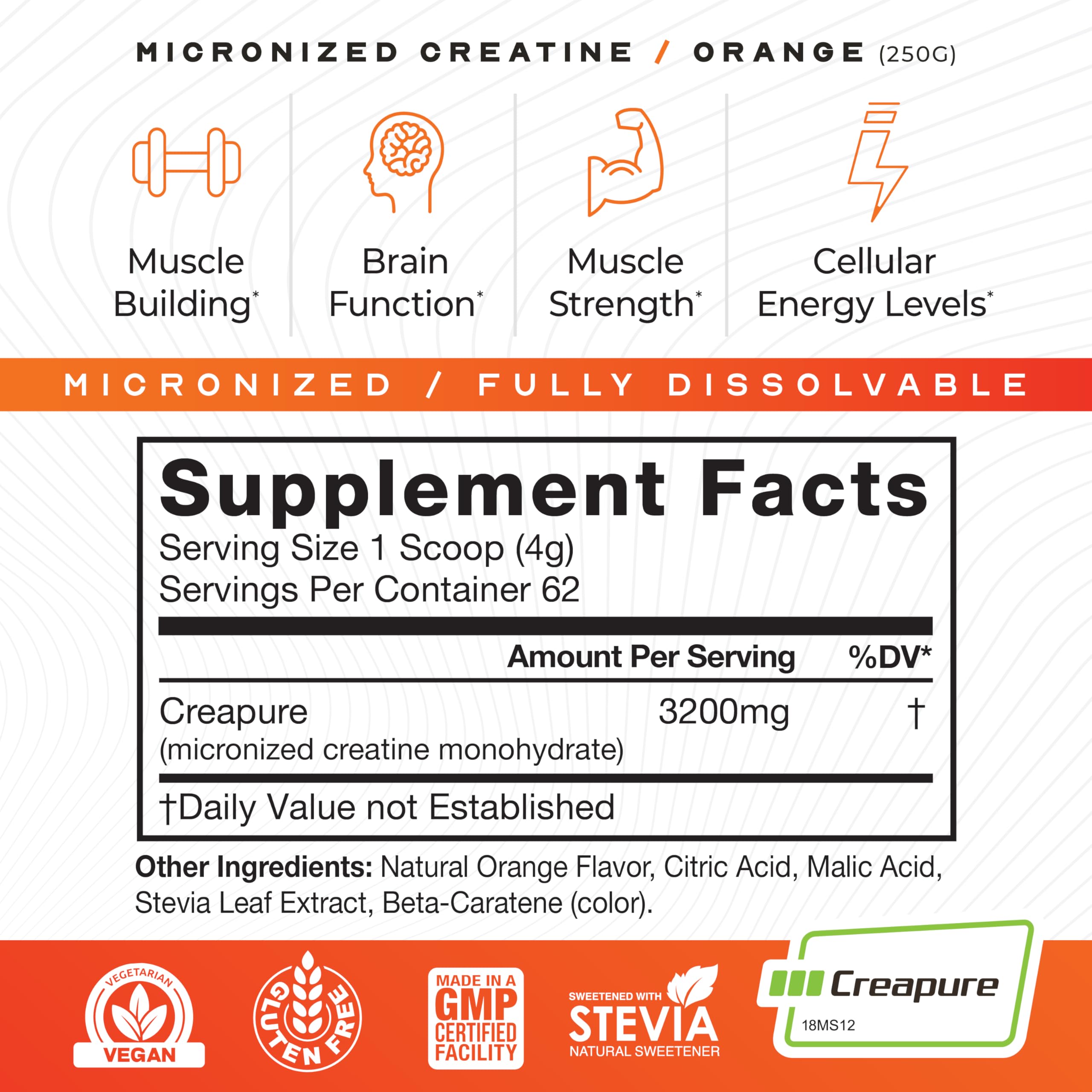 Muscle Feast Creatine Monohydrate 3200mg serving size measured
