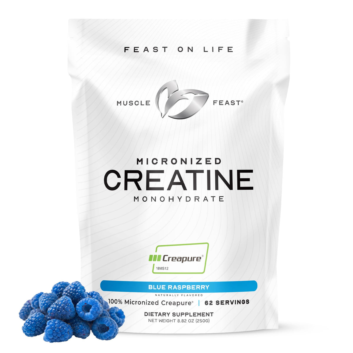 Muscle Feast Creatine Monohydrate Blue Raspberry flavour front view