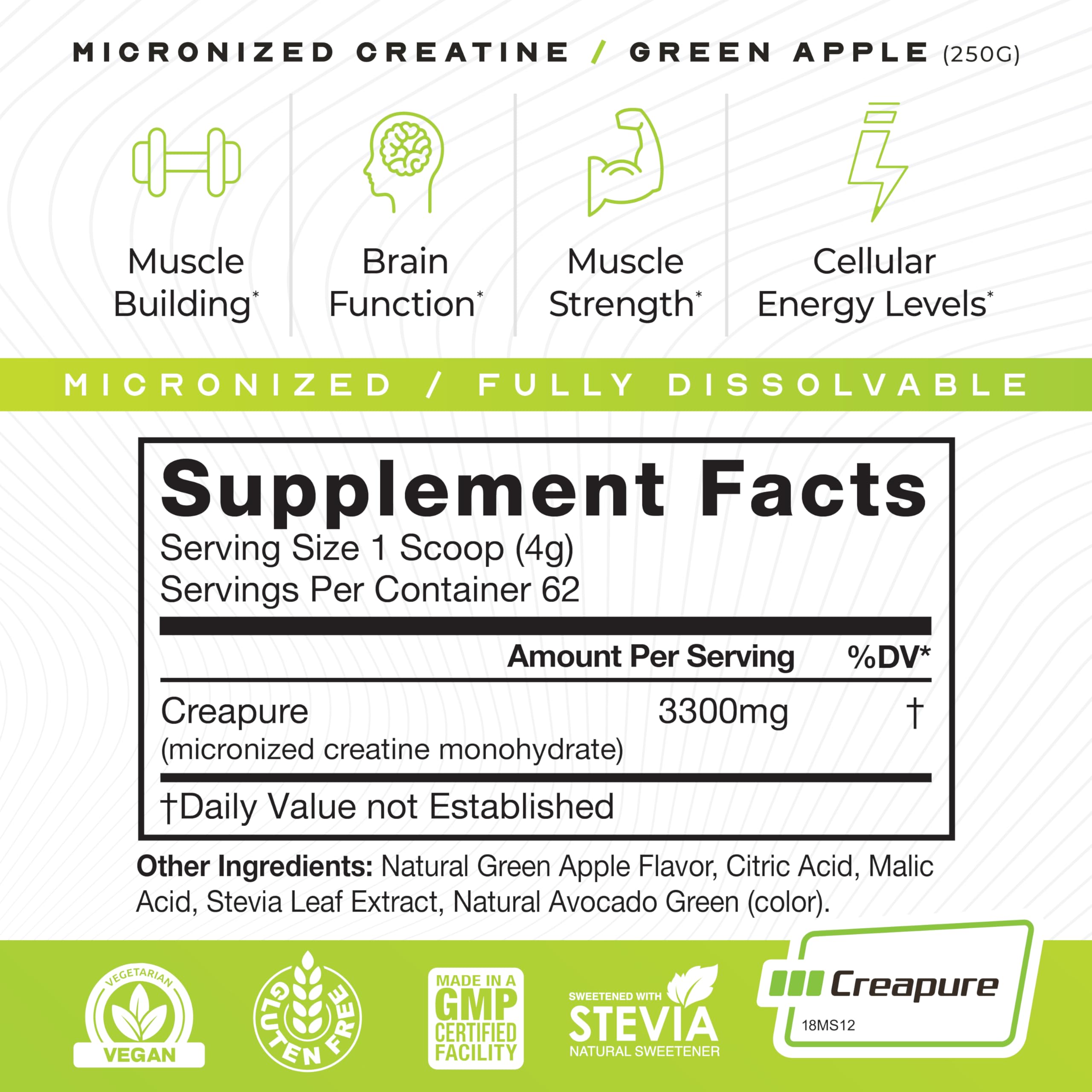 Muscle Feast Creatine Monohydrate Green Apple packaging