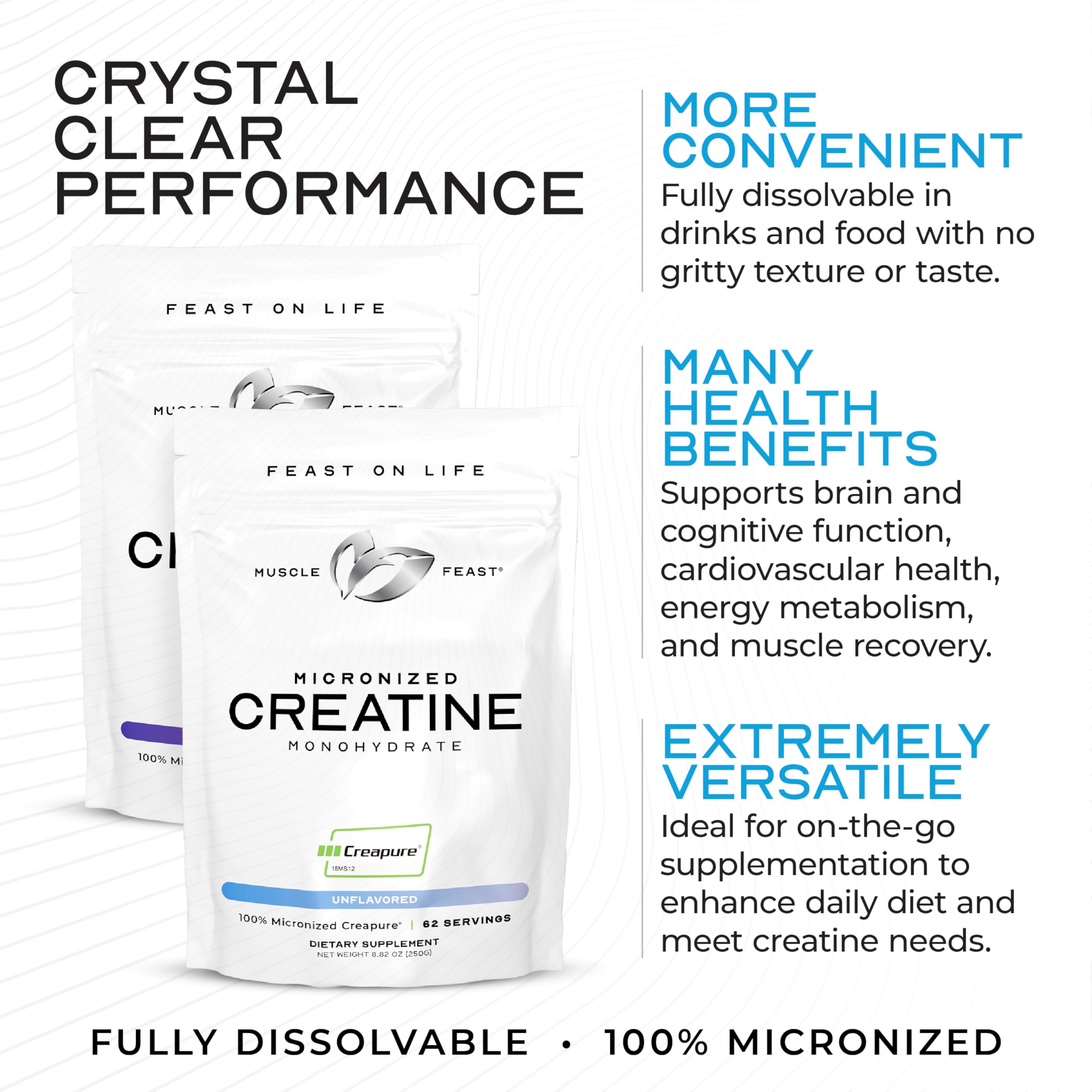 Muscle Feast Creatine Monohydrate powder in a glass of water