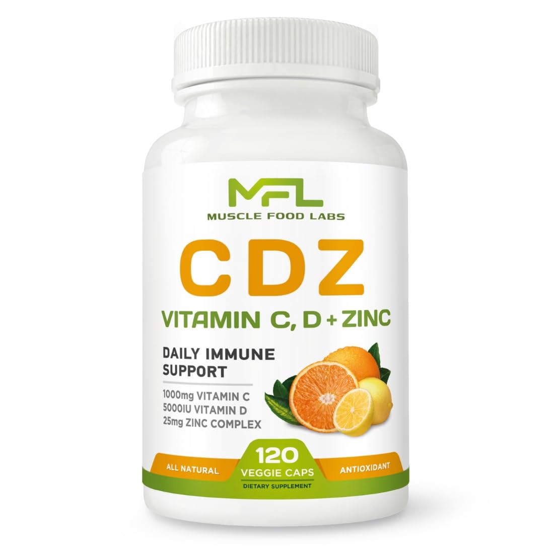 MUSCLE FOOD LABS Vitamin D3 & C Supplement 120 veggie capsules front view