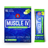 Muscle I.V. Mood Support powder packets in a gym bag