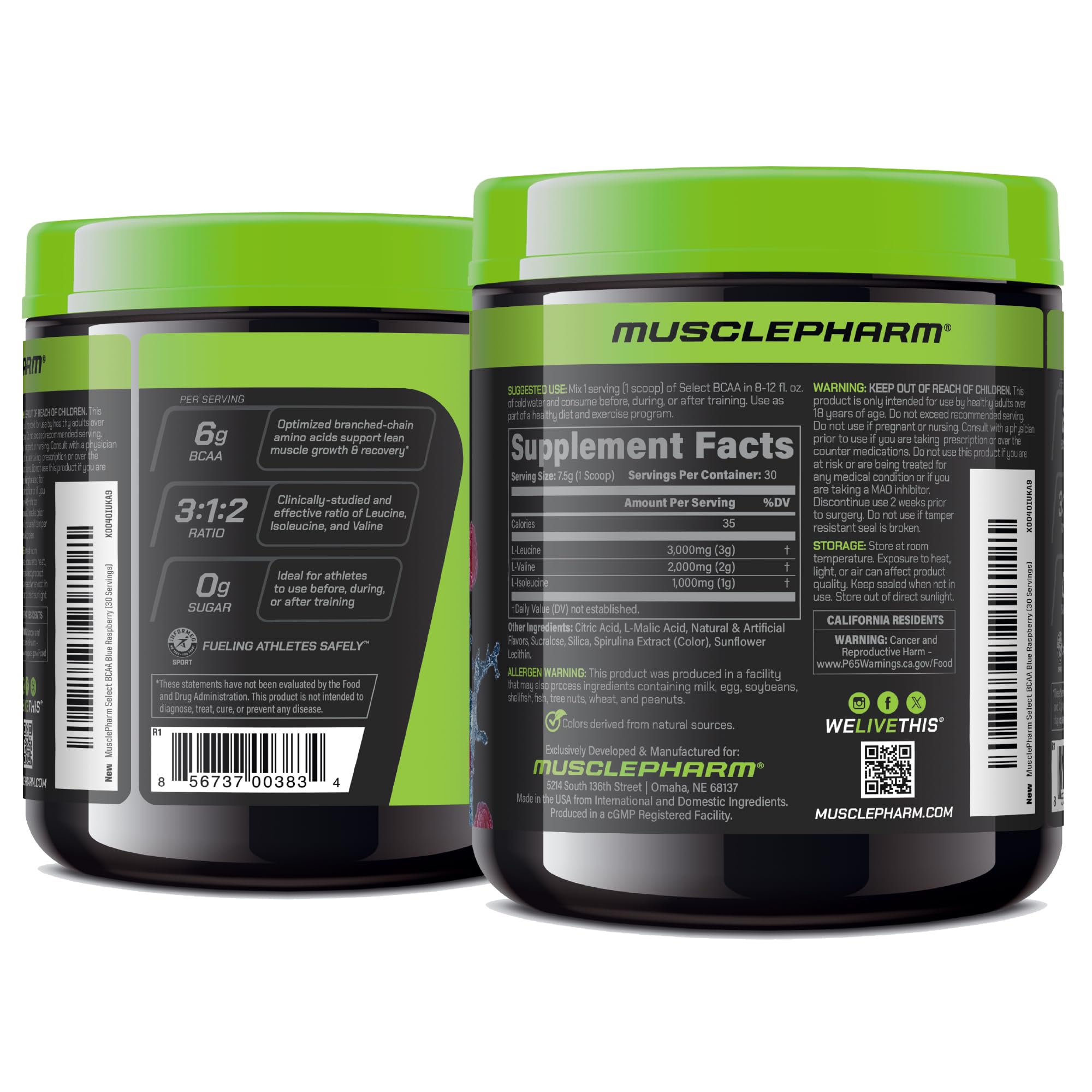 Muscle Pharm BCAA Powder Blue Raspberry ingredients list