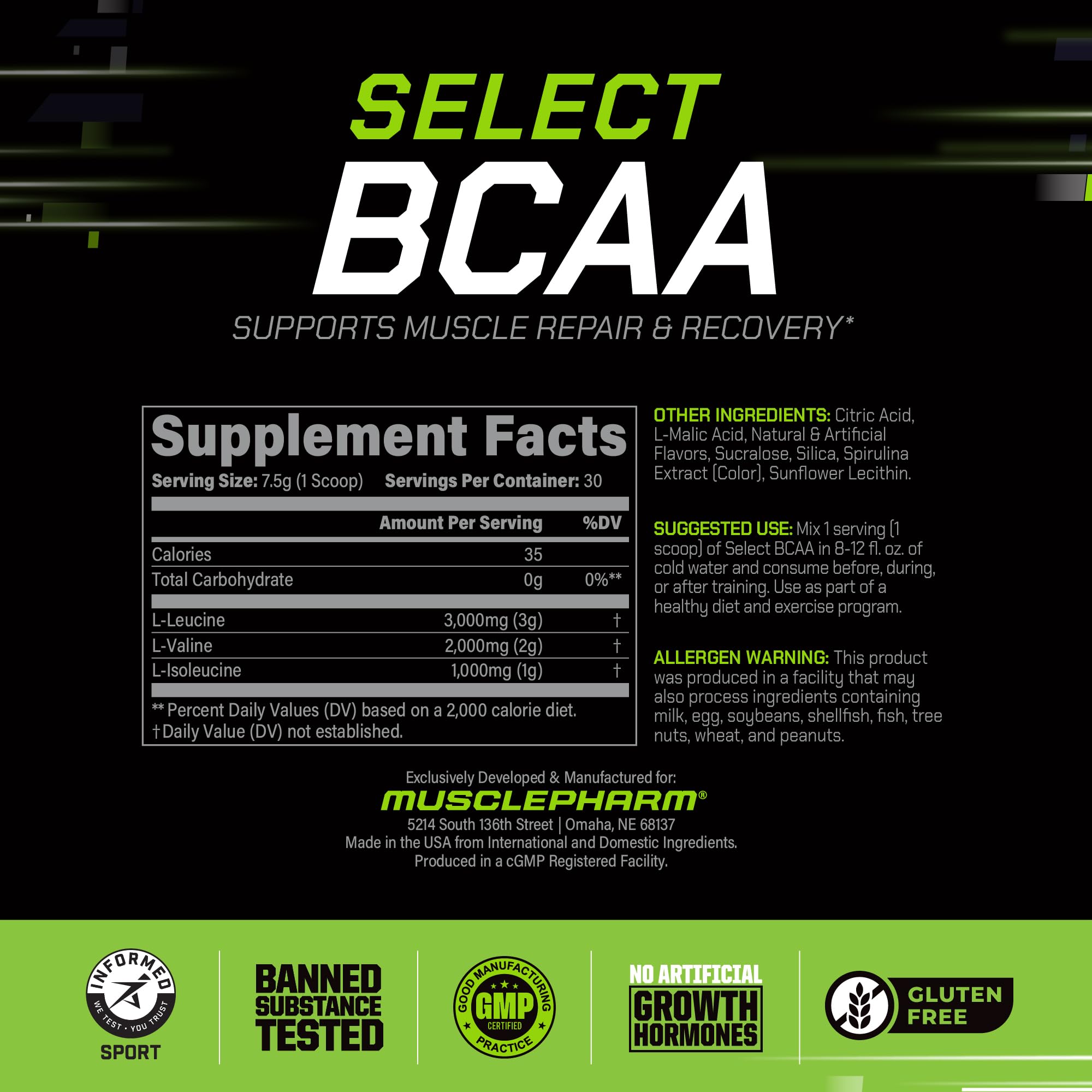 Muscle Pharm BCAA Powder Blue Raspberry packaging