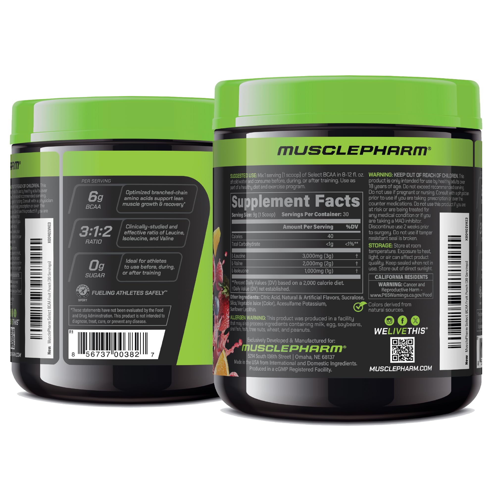 Muscle Pharm BCAA Powder Fruit Punch in a gym setting