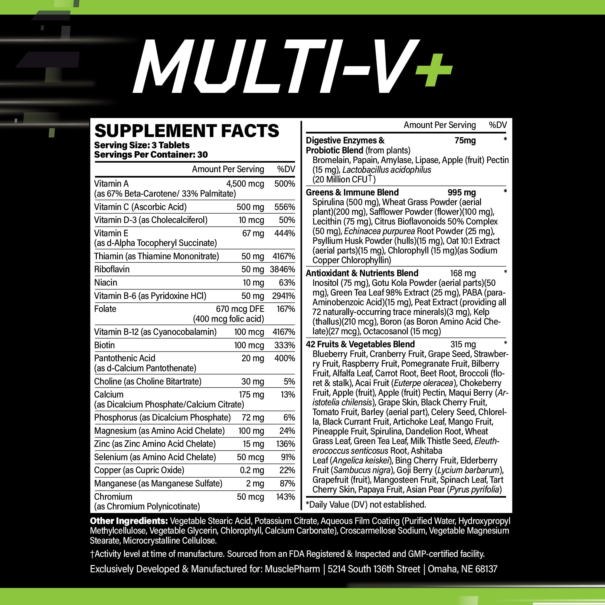 Muscle Pharm Essentials Multi-V+ Multivitamin with fruits and vegetables