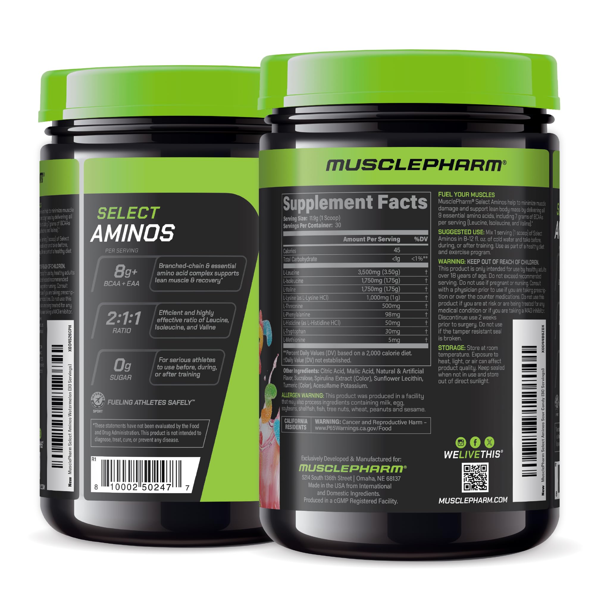 Muscle Pharm Select Amino's EAA + BCAA 355g Sour Candy nutritional information
