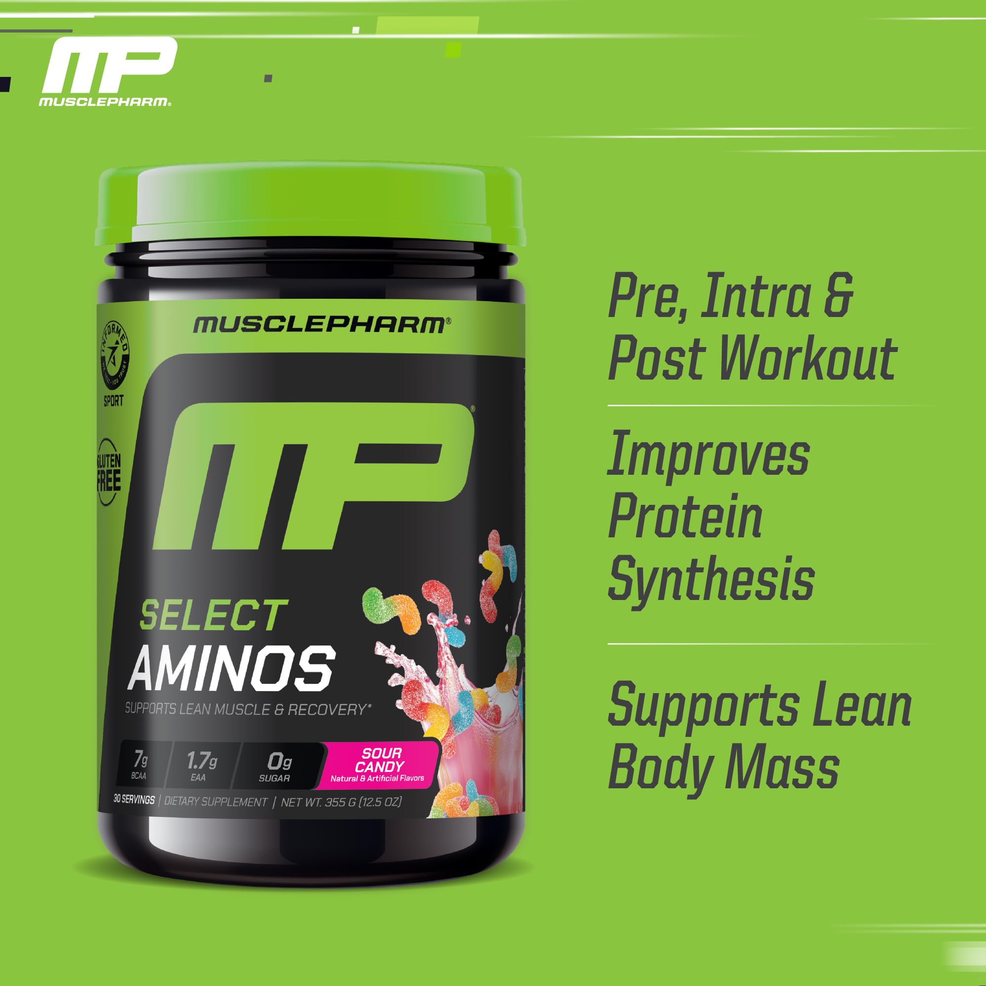 Muscle Pharm Select Amino's EAA + BCAA 355g Sour Candy packaging