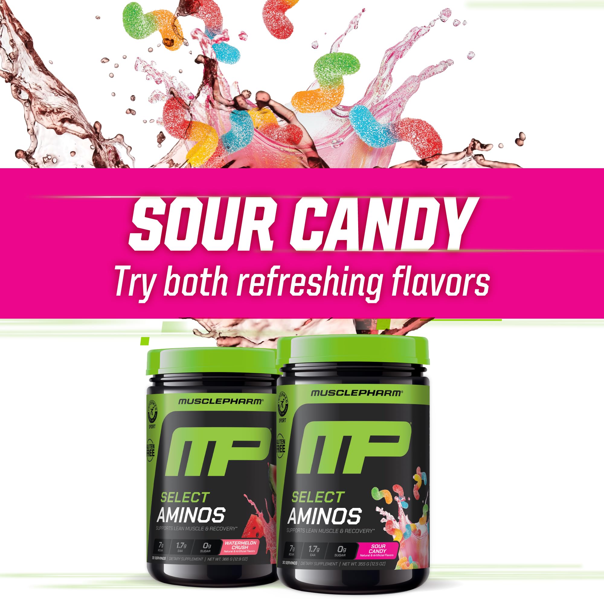 Muscle Pharm Select Amino's EAA + BCAA 355g Sour Candy powder close-up