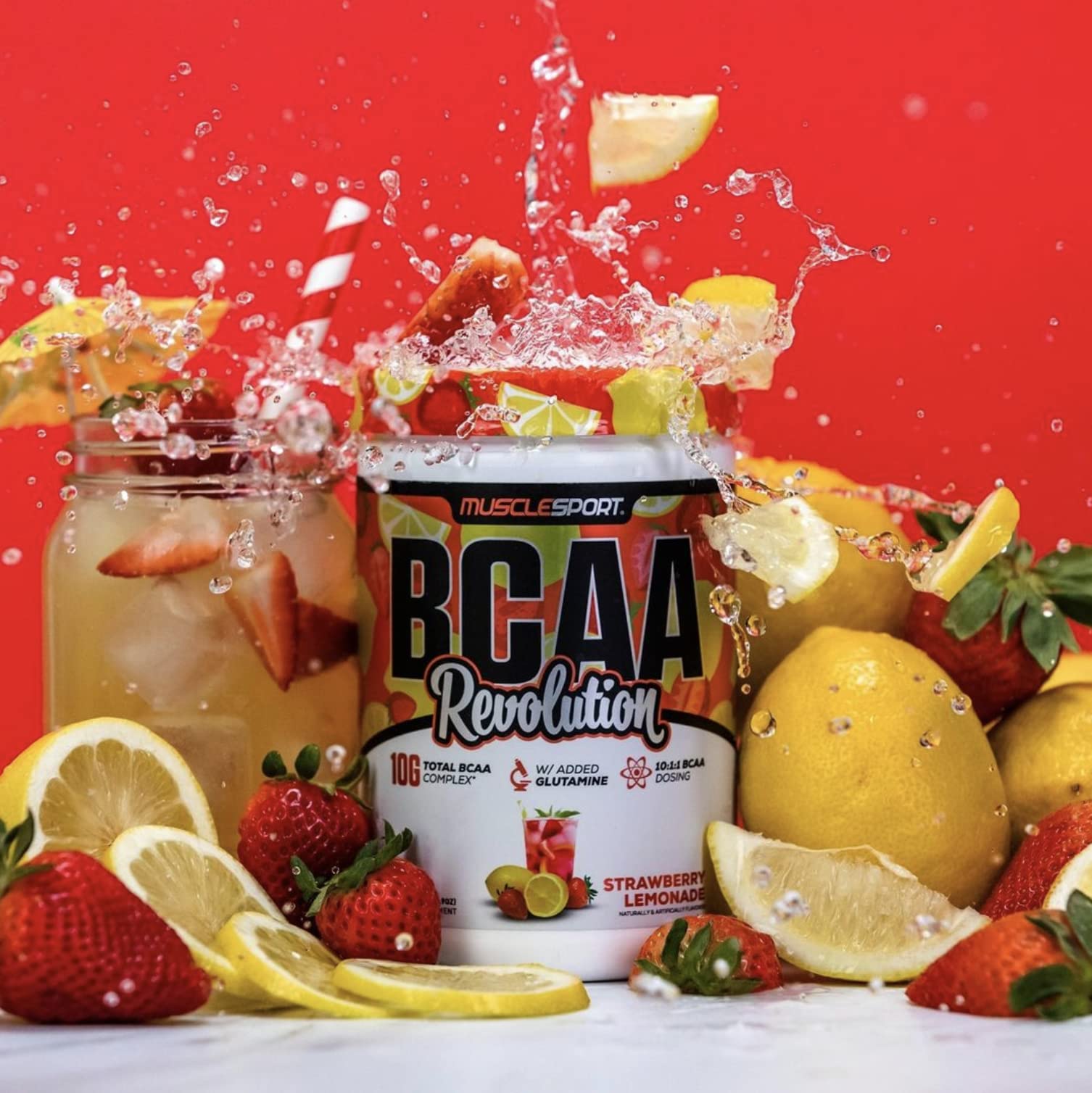 Musclesport BCAA Powder 500g mixed in a glass