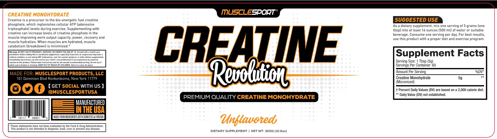 Musclesport Creatine Revolution 300g scoop for serving size