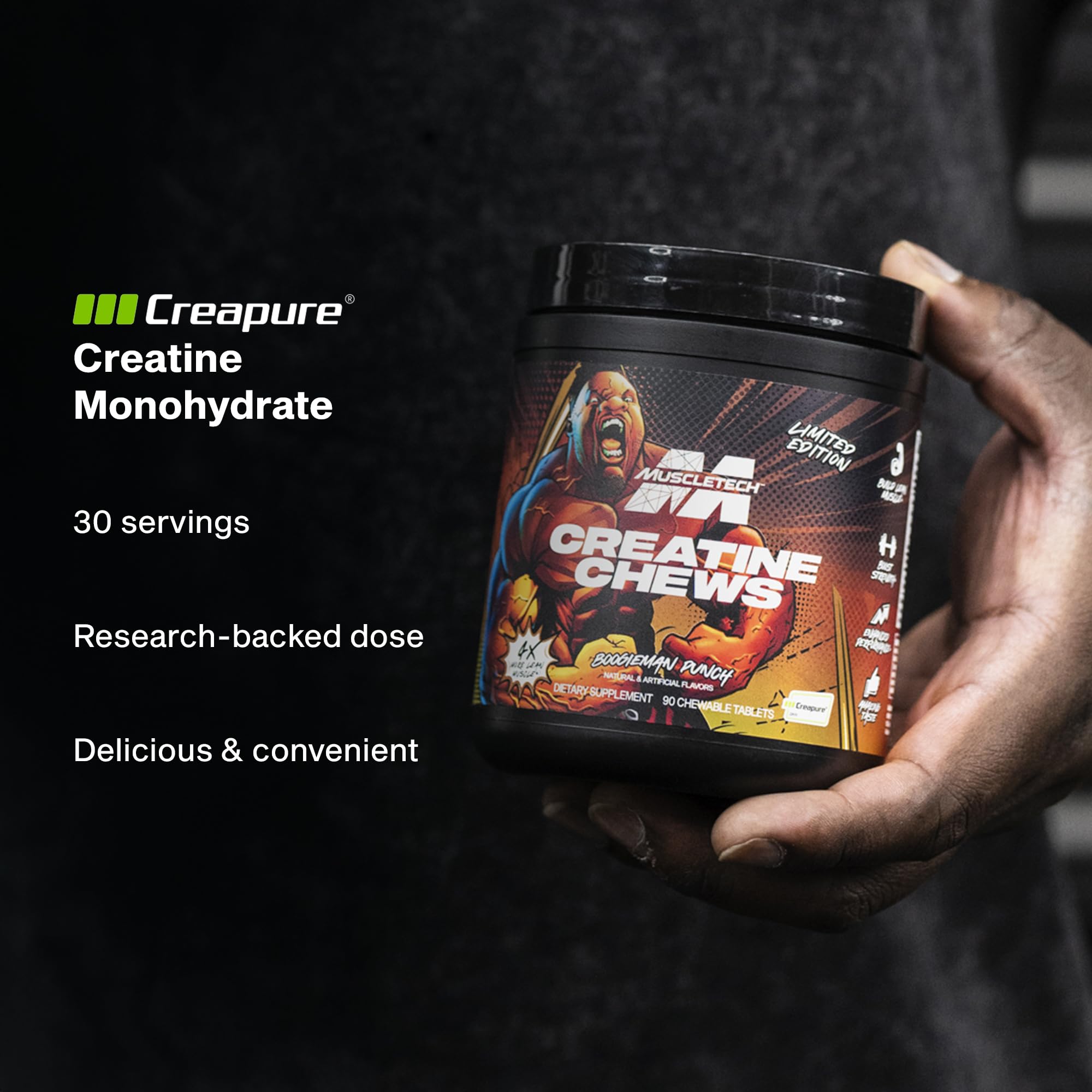 MuscleTech Creatine Chews Boogieman Punch serving suggestion