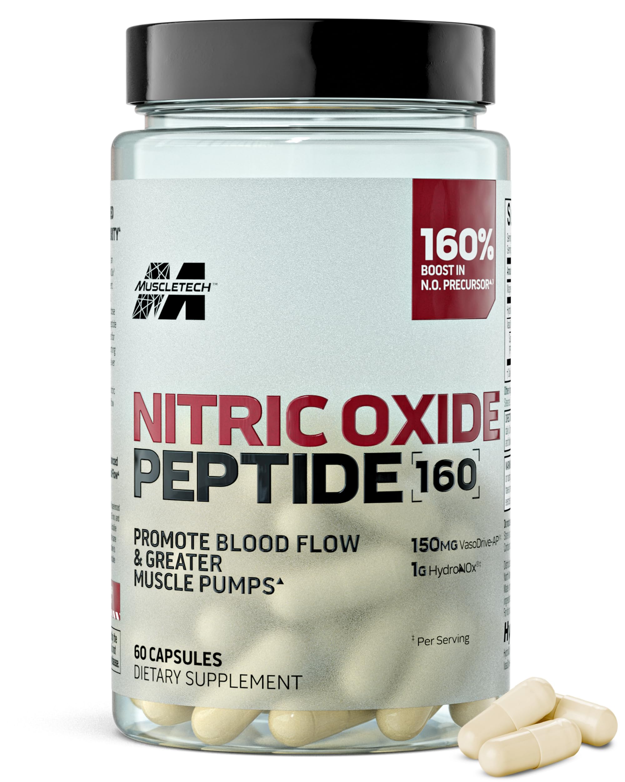 MuscleTech Nitric Oxide Peptide 160 collagen capsules front view