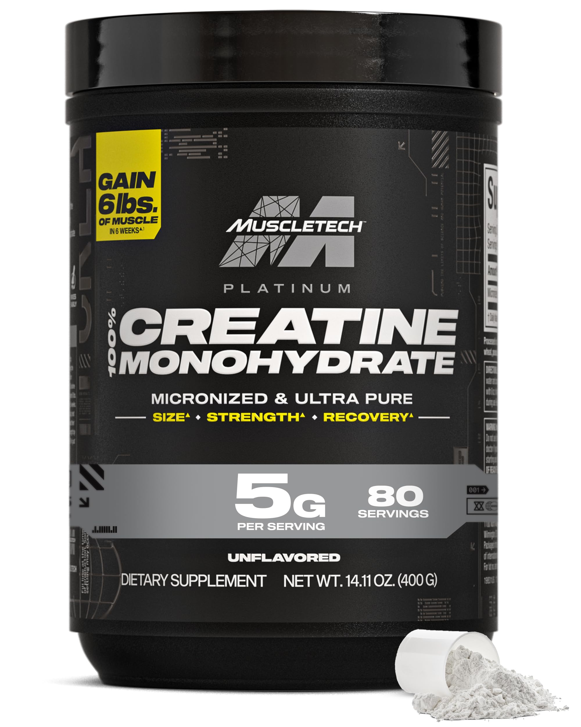 MuscleTech Platinum 100% Creatine unflavored 400g tub front view