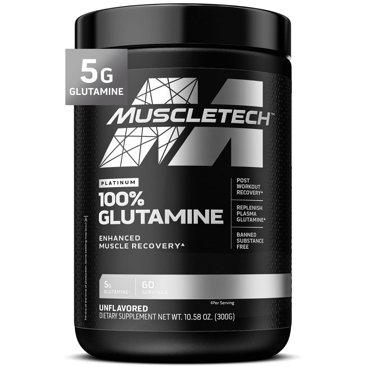 MuscleTech Platinum 100% Glutamine 373g front view