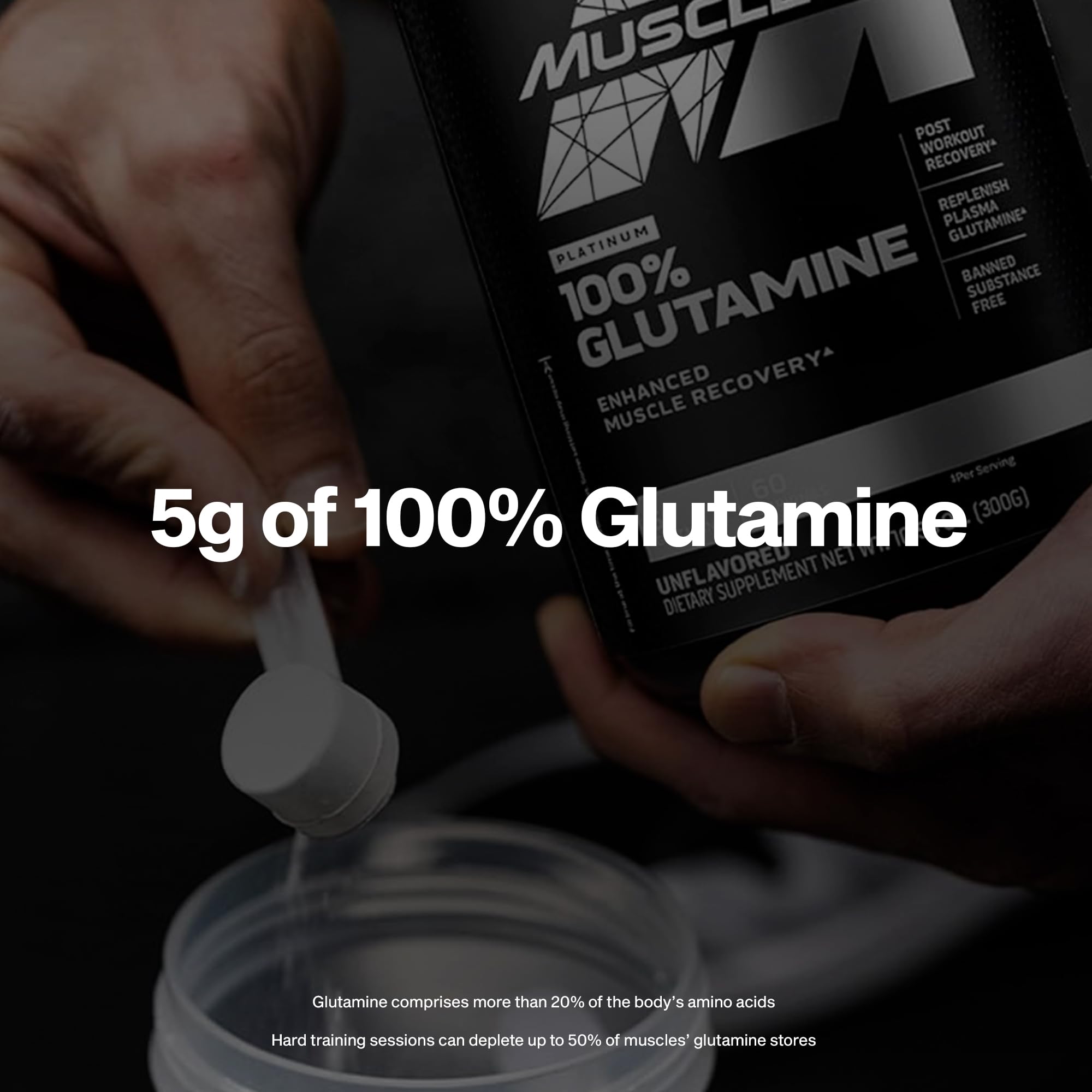 MuscleTech Platinum 100% Glutamine 373g side view