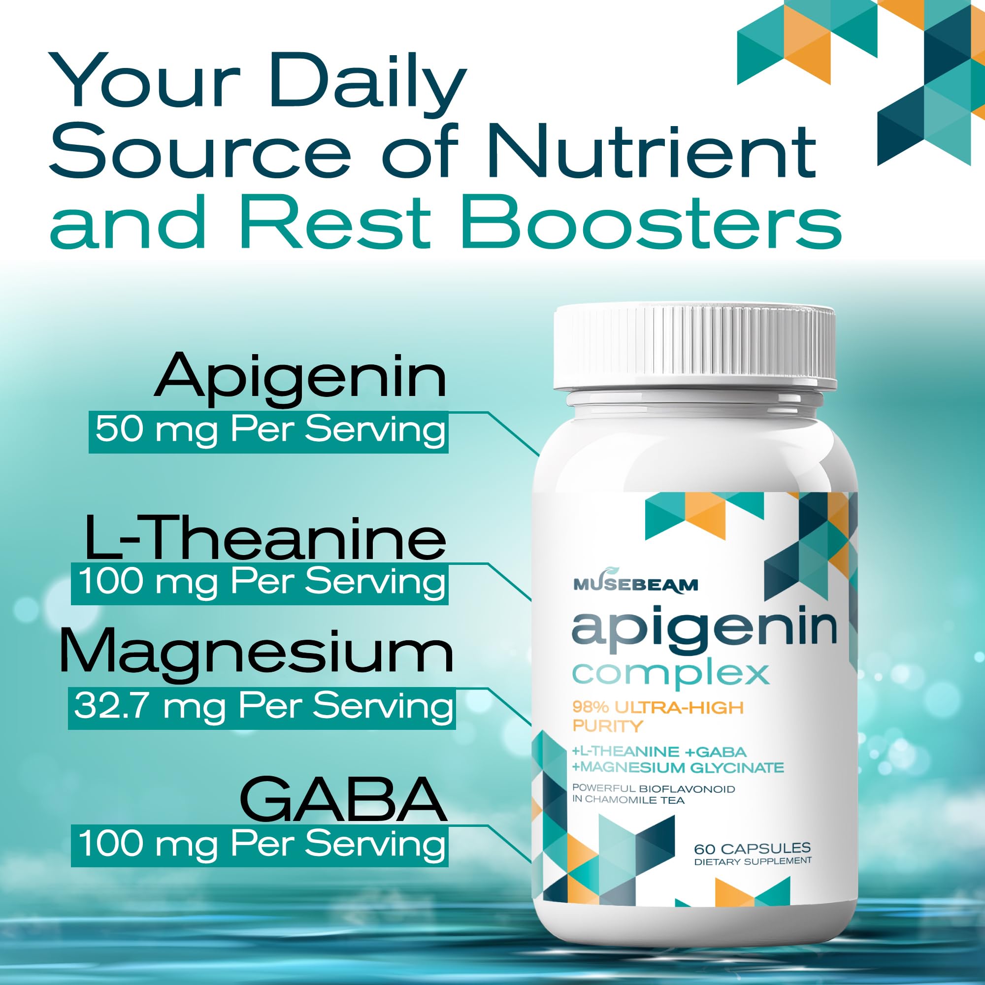 musebeam Apigenin Capsules ingredients list close-up