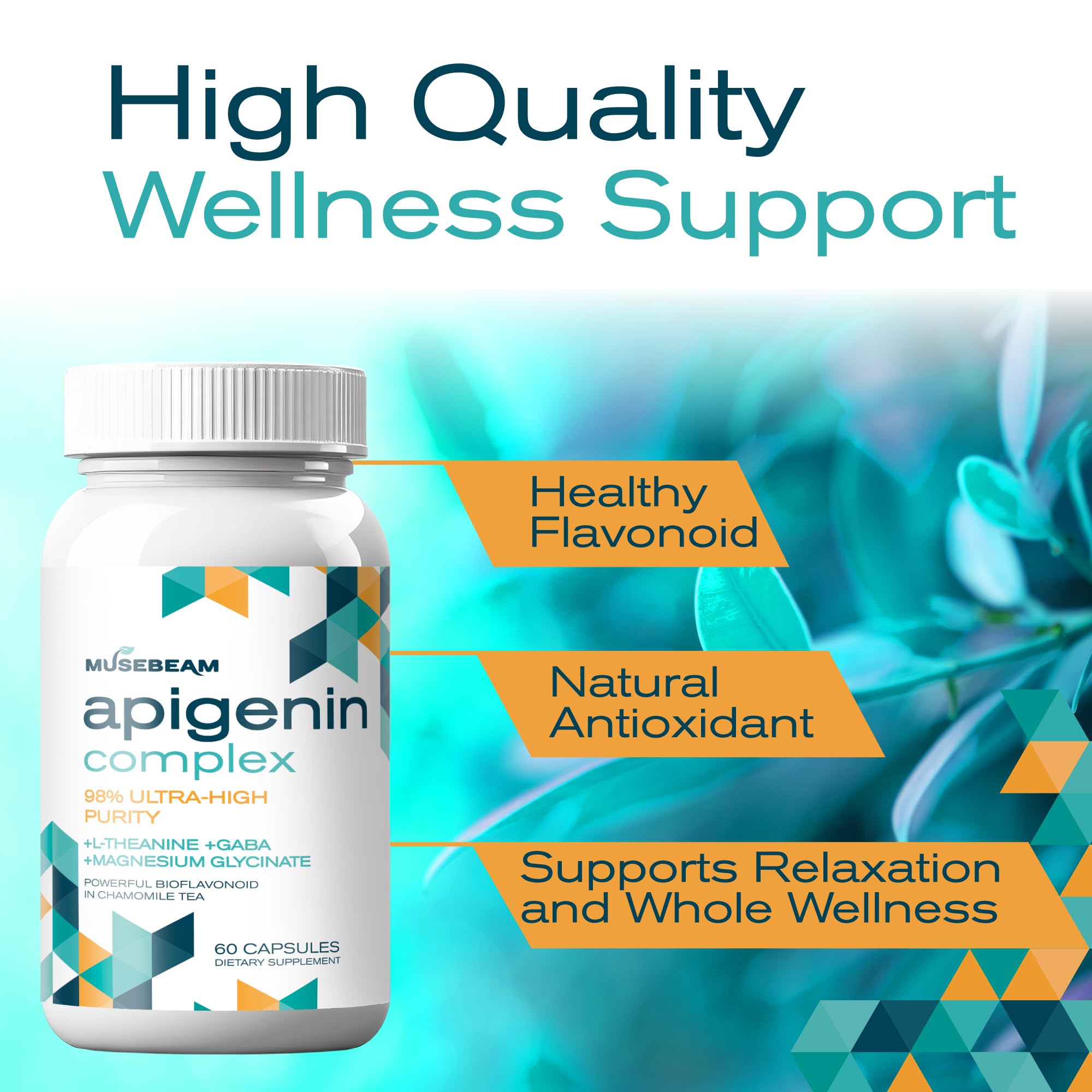 musebeam Apigenin Capsules open bottle with capsules