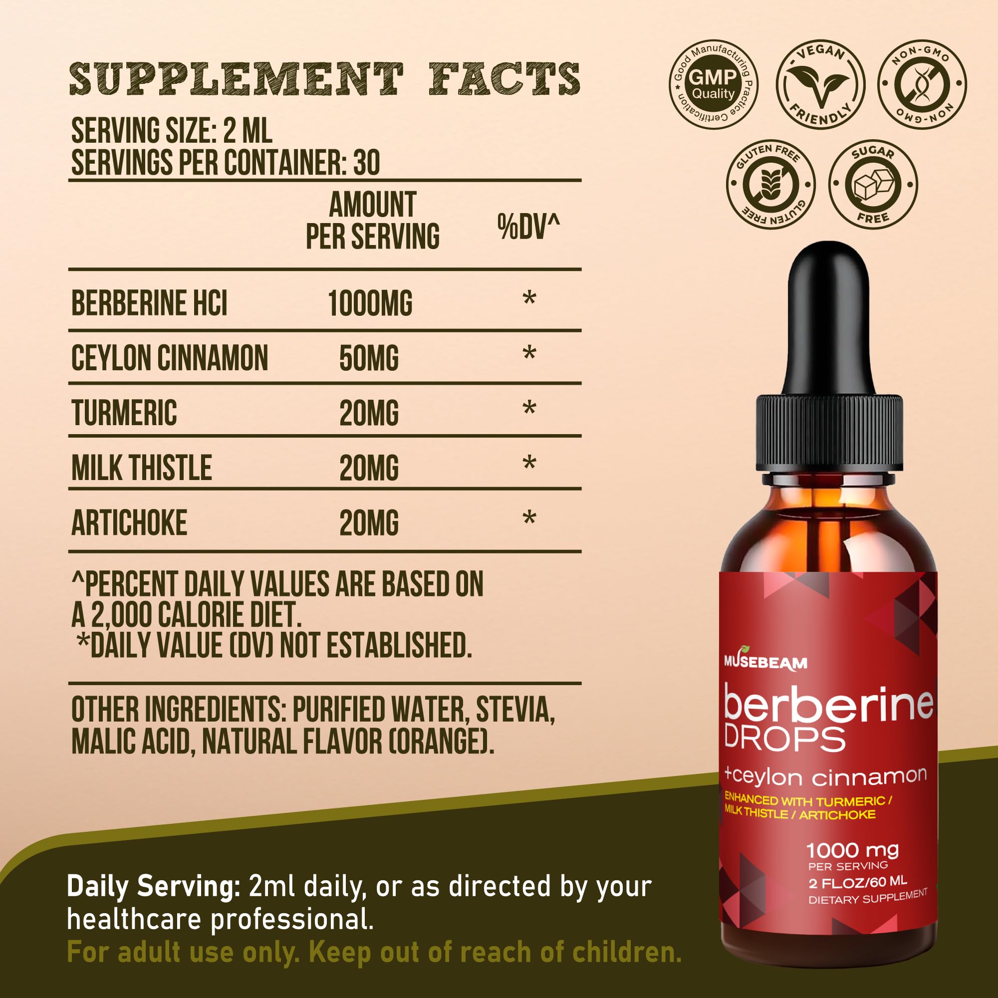 musebeam Berberine HCL Tincture 1000mg back view