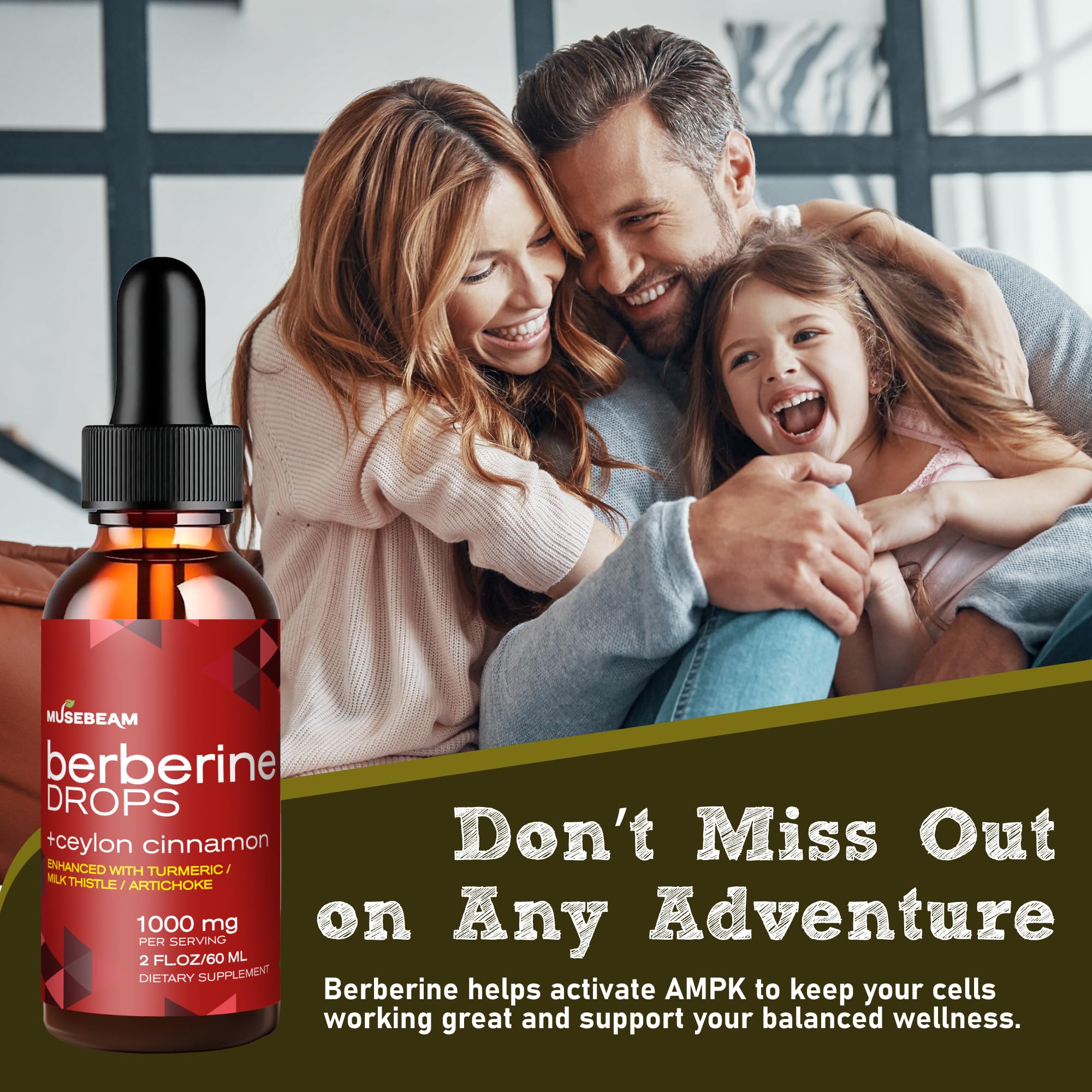 musebeam Berberine HCL Tincture 1000mg with Ceylon Cinnamon