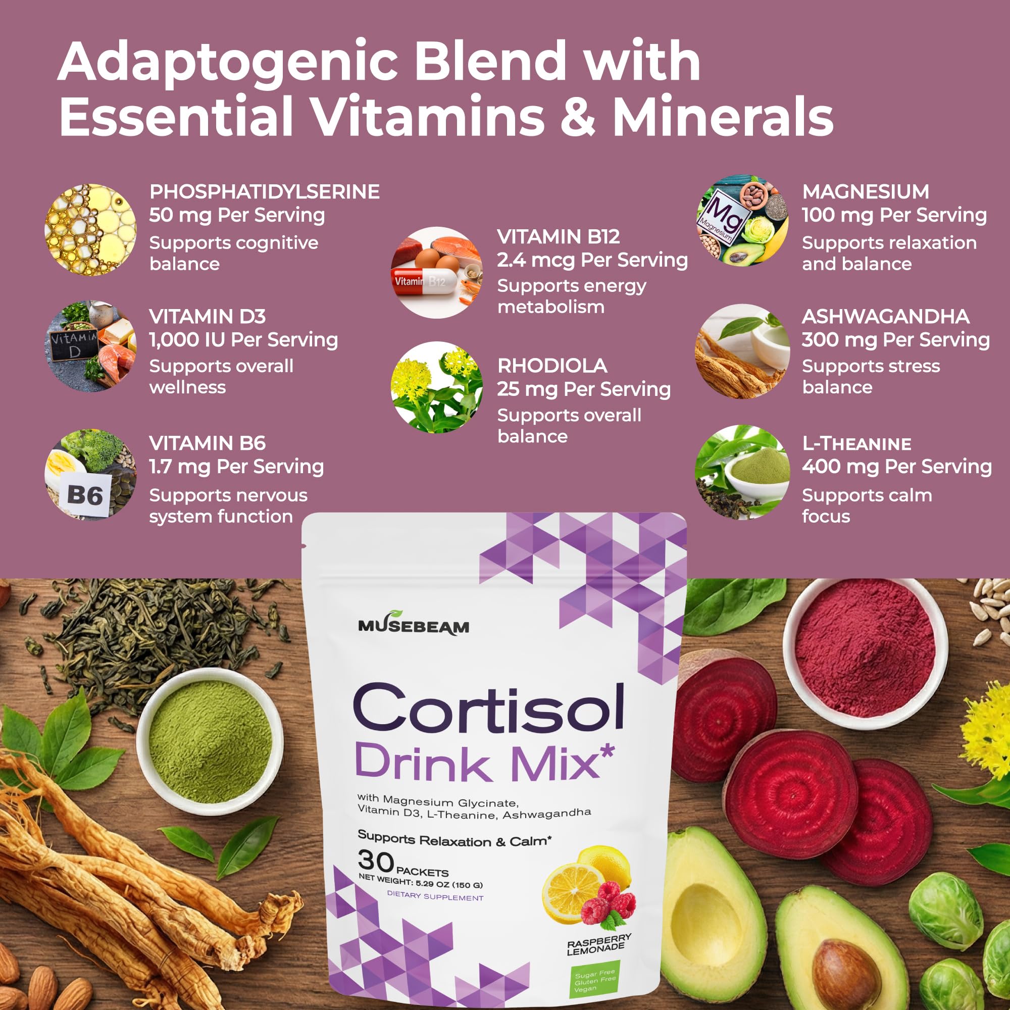 musebeam Cortisol Drink Mix container side view