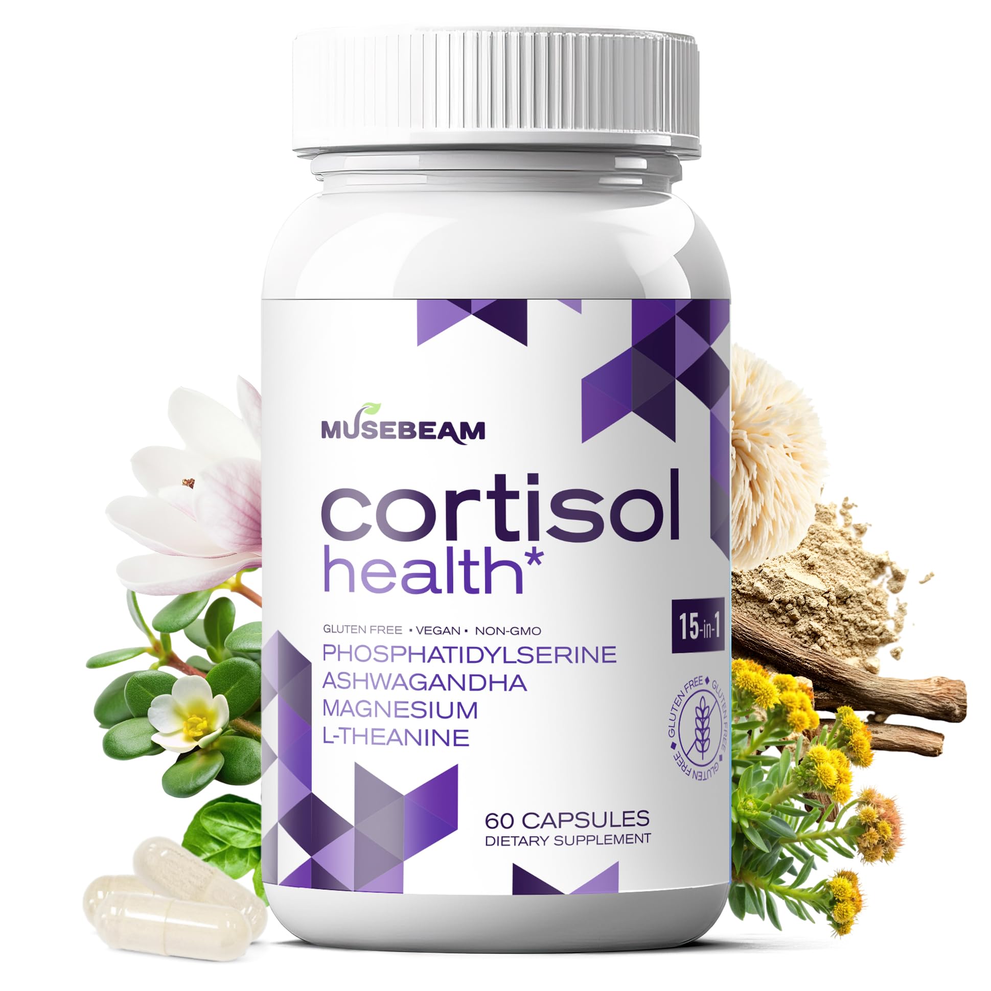 musebeam Cortisol Wellness Formula 60 Capsules front view