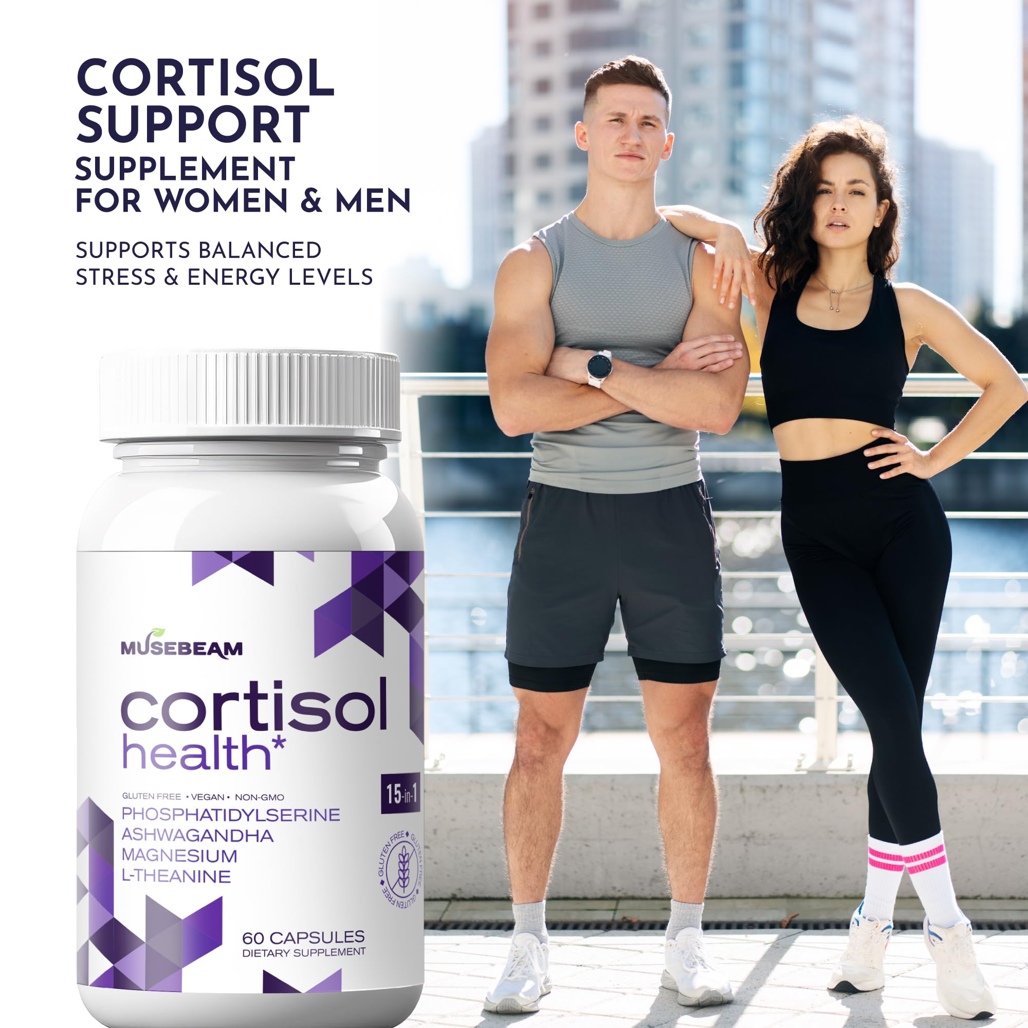 musebeam Cortisol Wellness Formula 60 Capsules side view