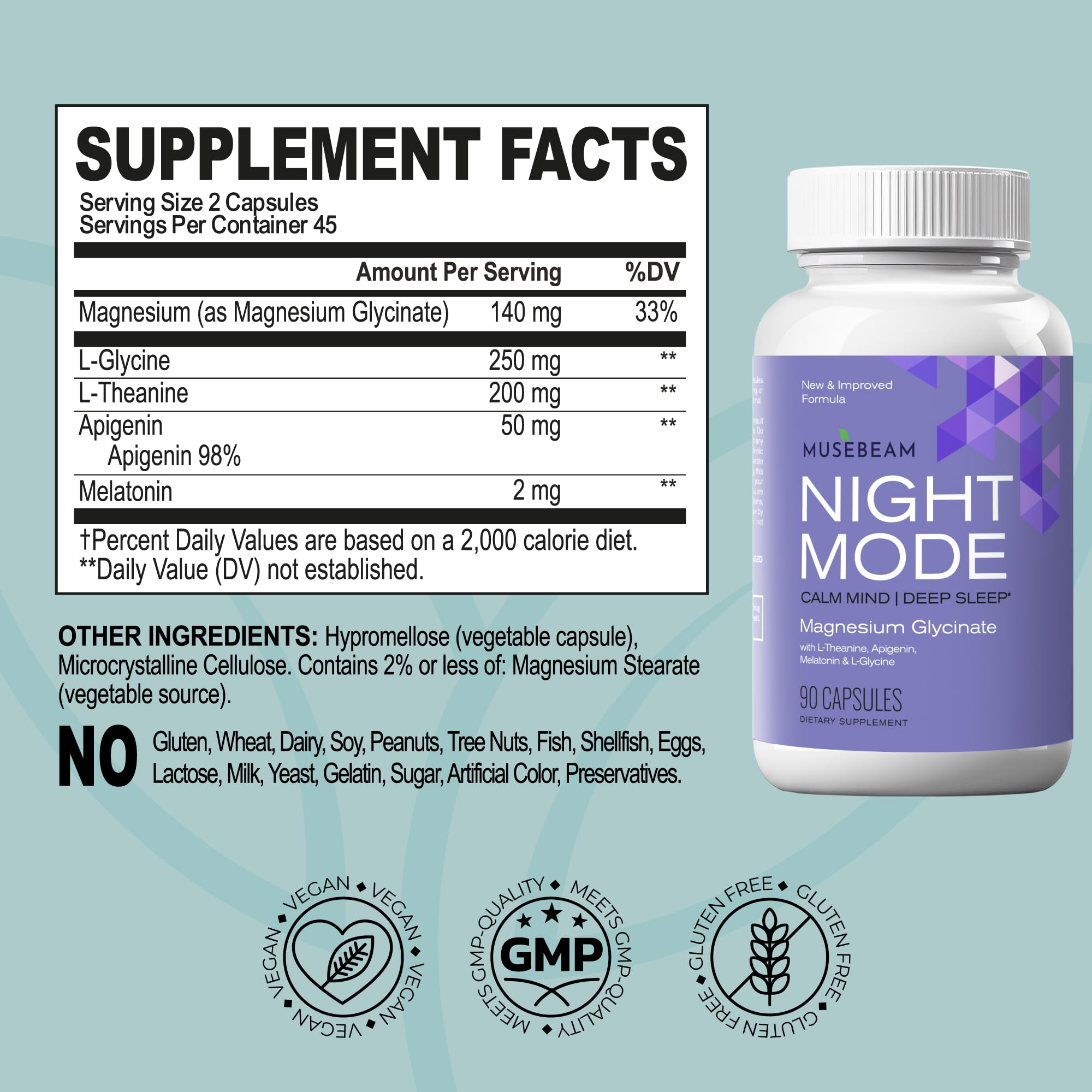 musebeam Magnesium Glycinate 90 Capsules on a wooden table
