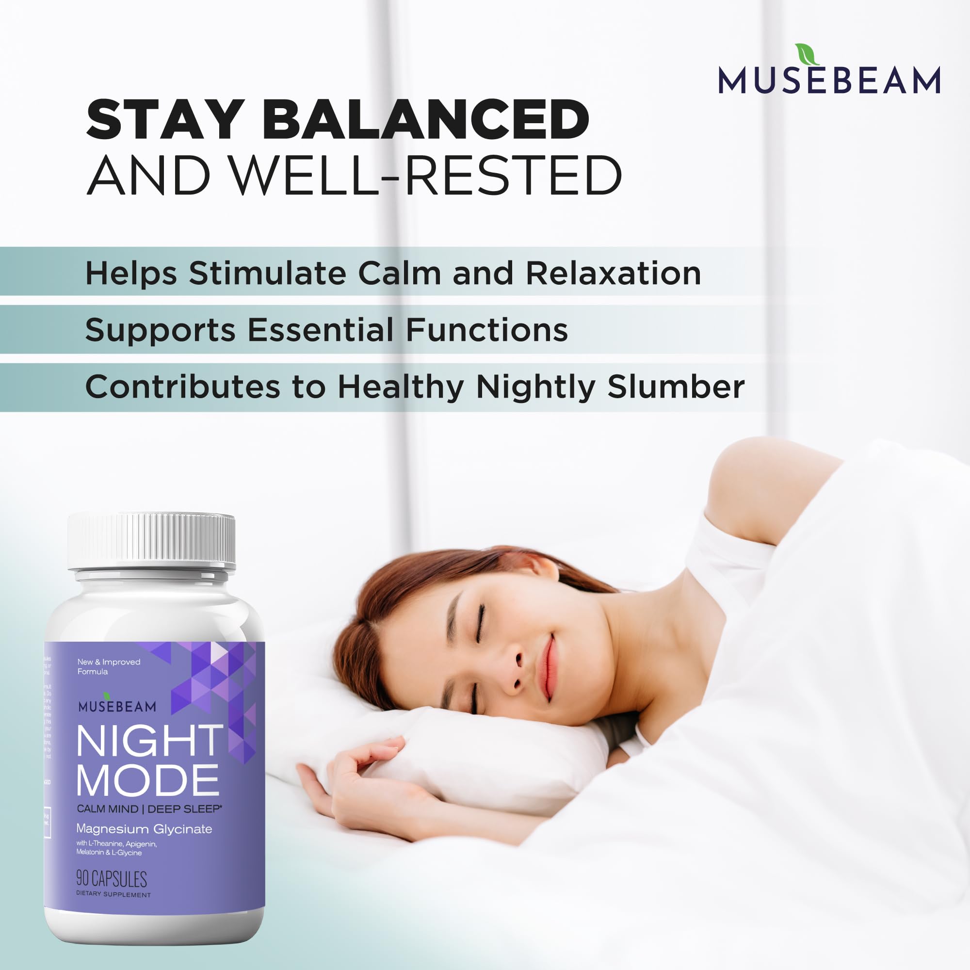 musebeam Magnesium Glycinate 90 Capsules side view