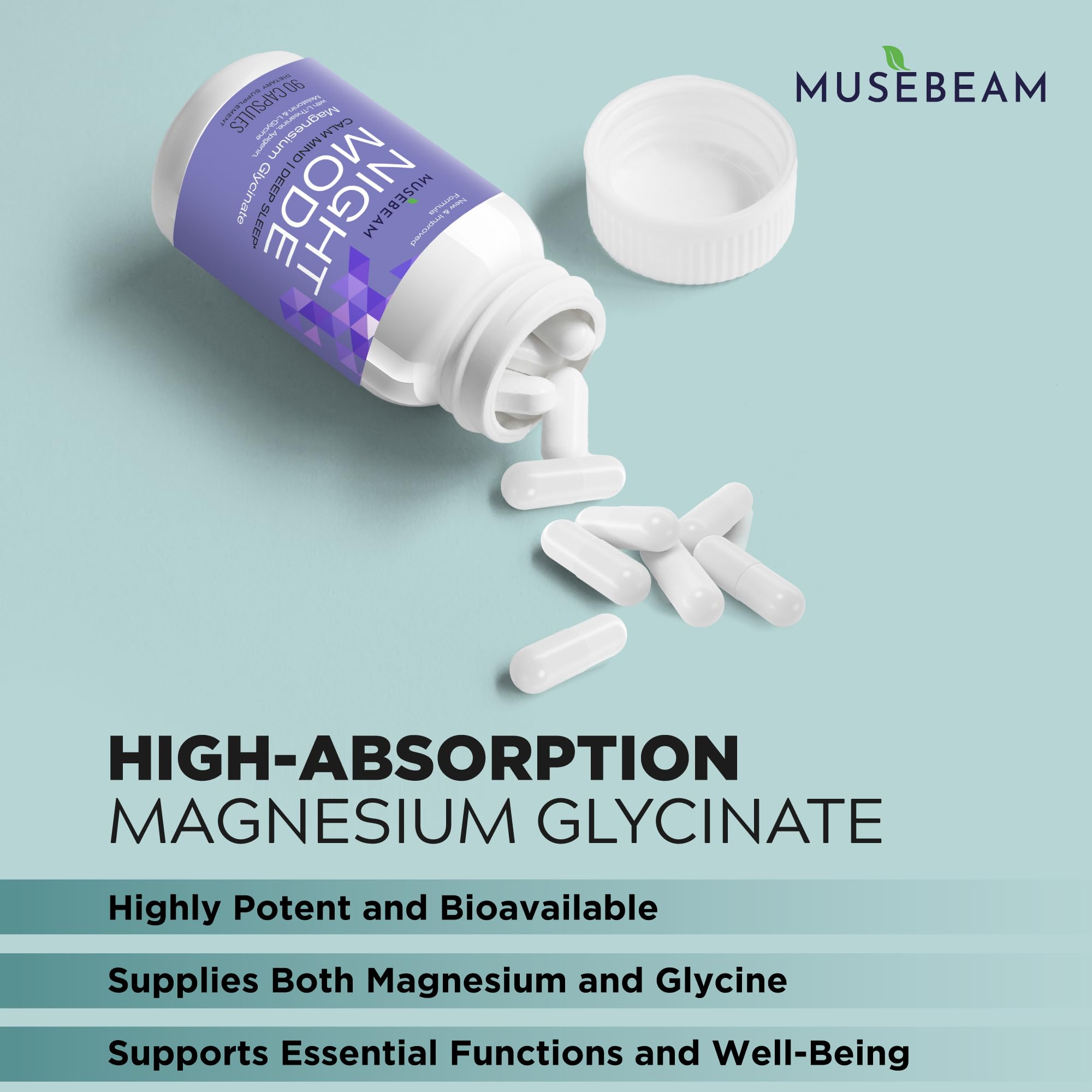 musebeam Magnesium Glycinate 90 Capsules with a measuring spoon