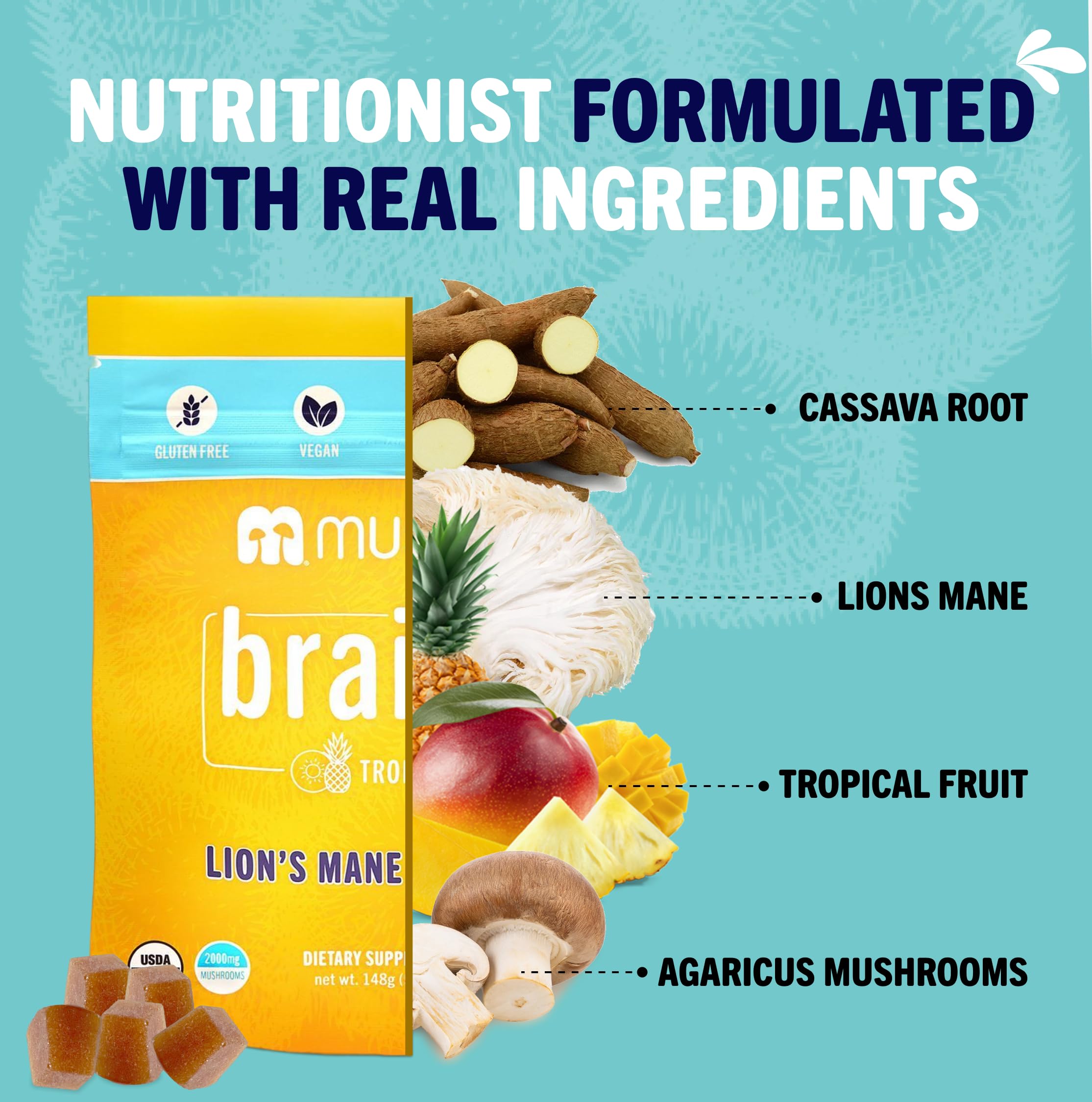 Mushie Lion’s Mane Mushroom Gummies displayed with other supplements