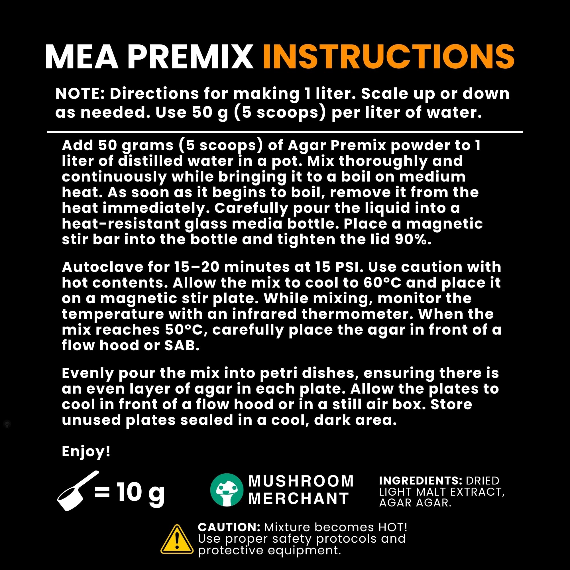 Mushroom Merchant Malt Extract Agar 100g with petri dishes