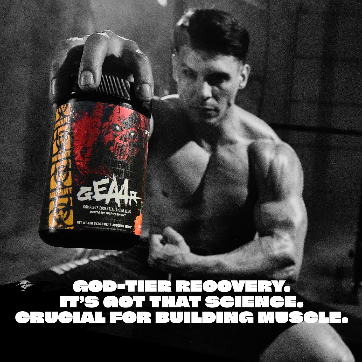 Mutant BCAA Powder 420g side view showing nutritional information