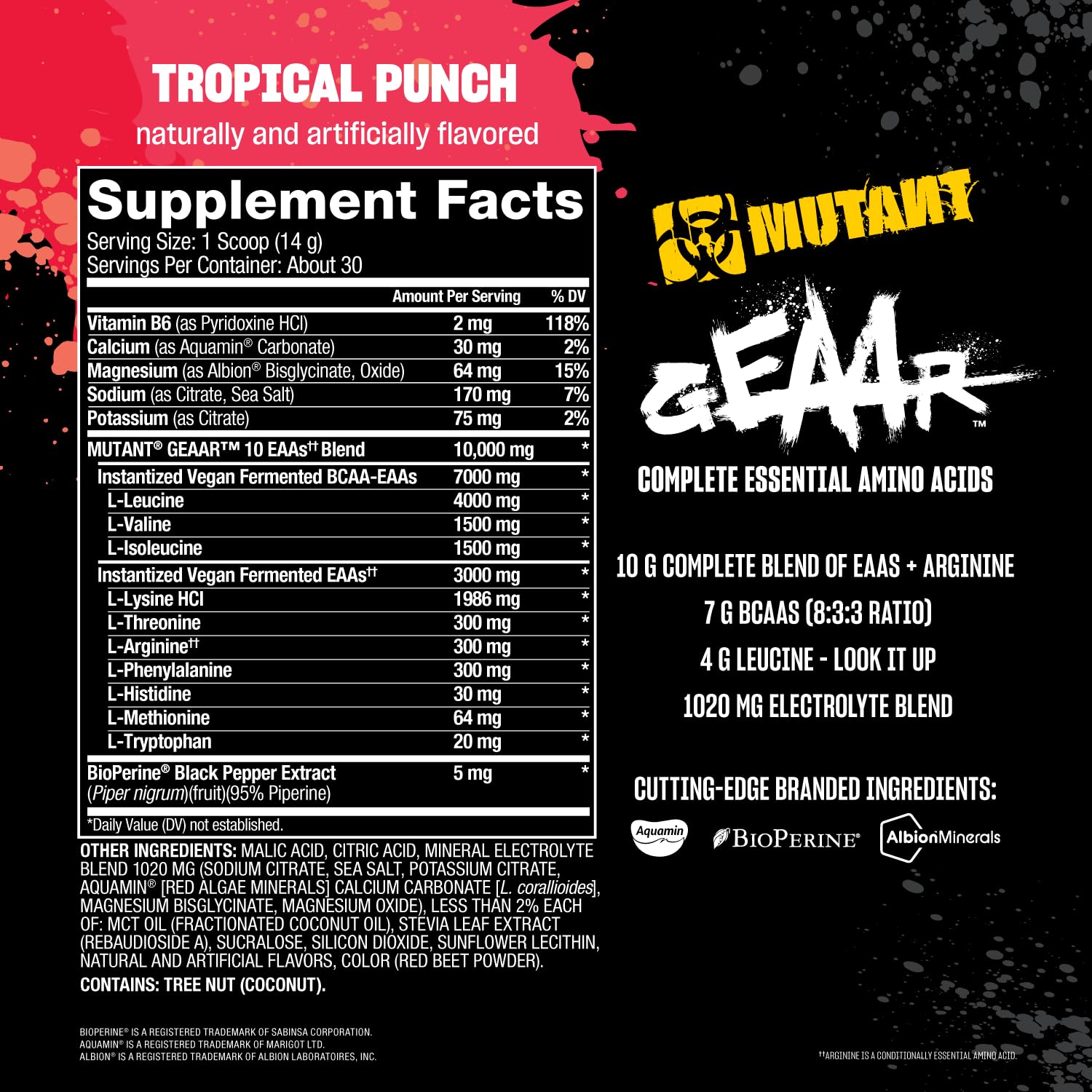 Mutant BCAA Supplement 420g back view with ingredient list