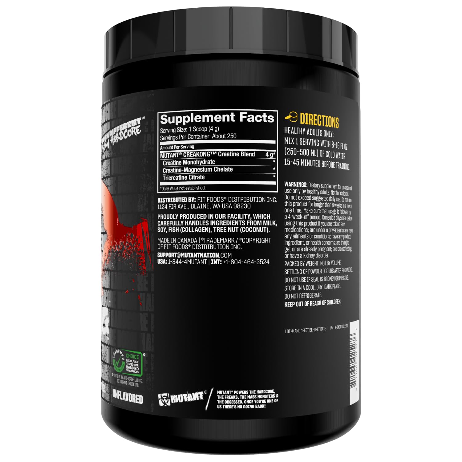 Mutant CREAKONG Creatine Powder on gym equipment