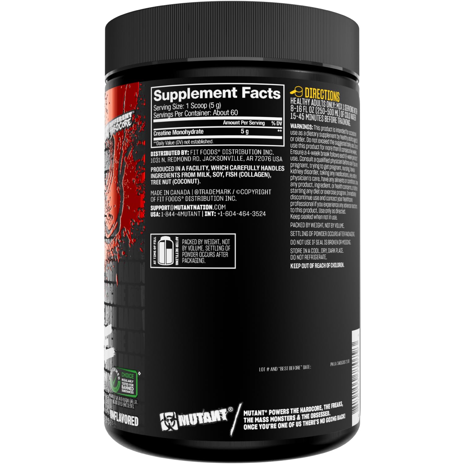 Mutant Creatine Monohydrate Powder on gym bench