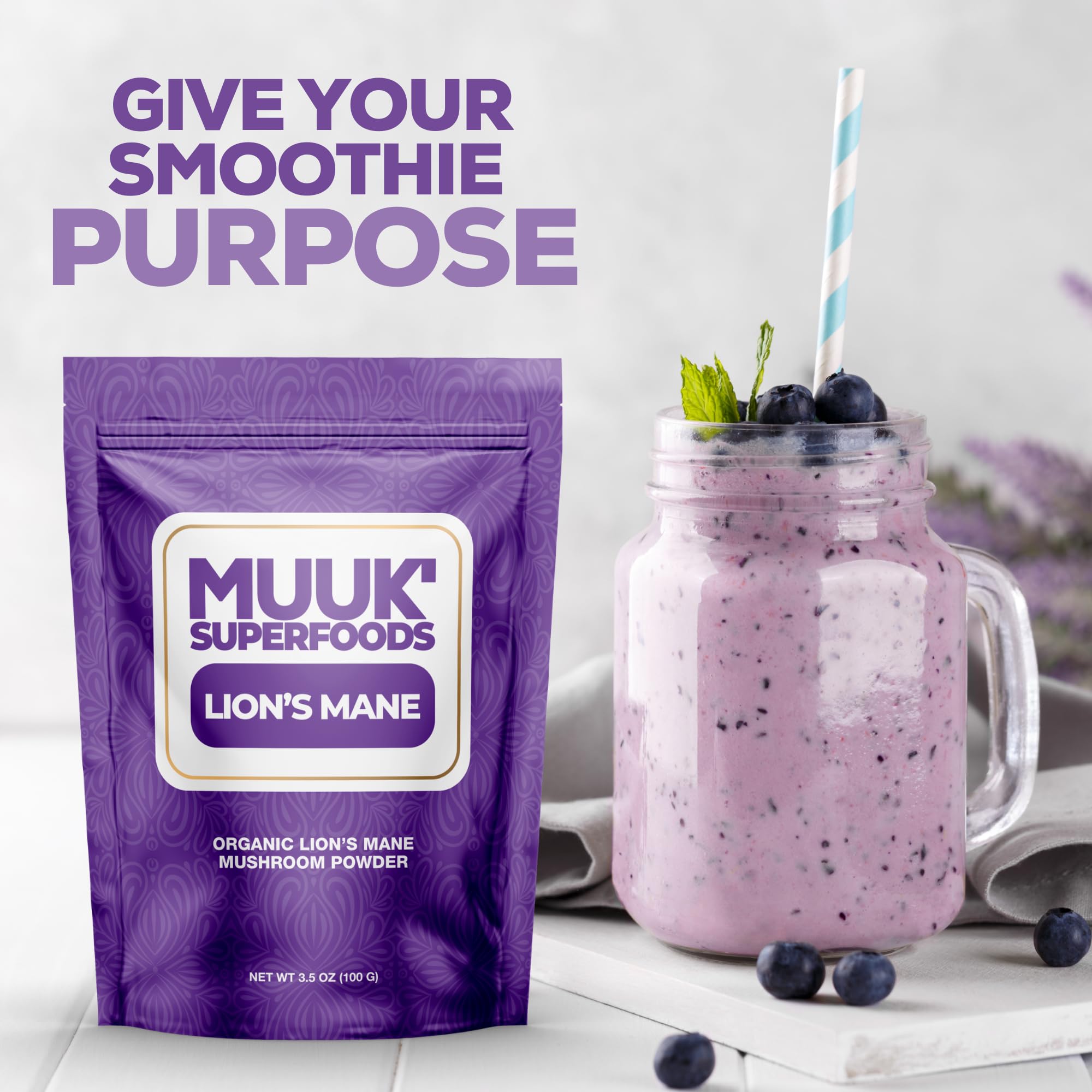 MUUK' SUPERFOODS Lion's Mane Mushroom Powder mixed in coffee
