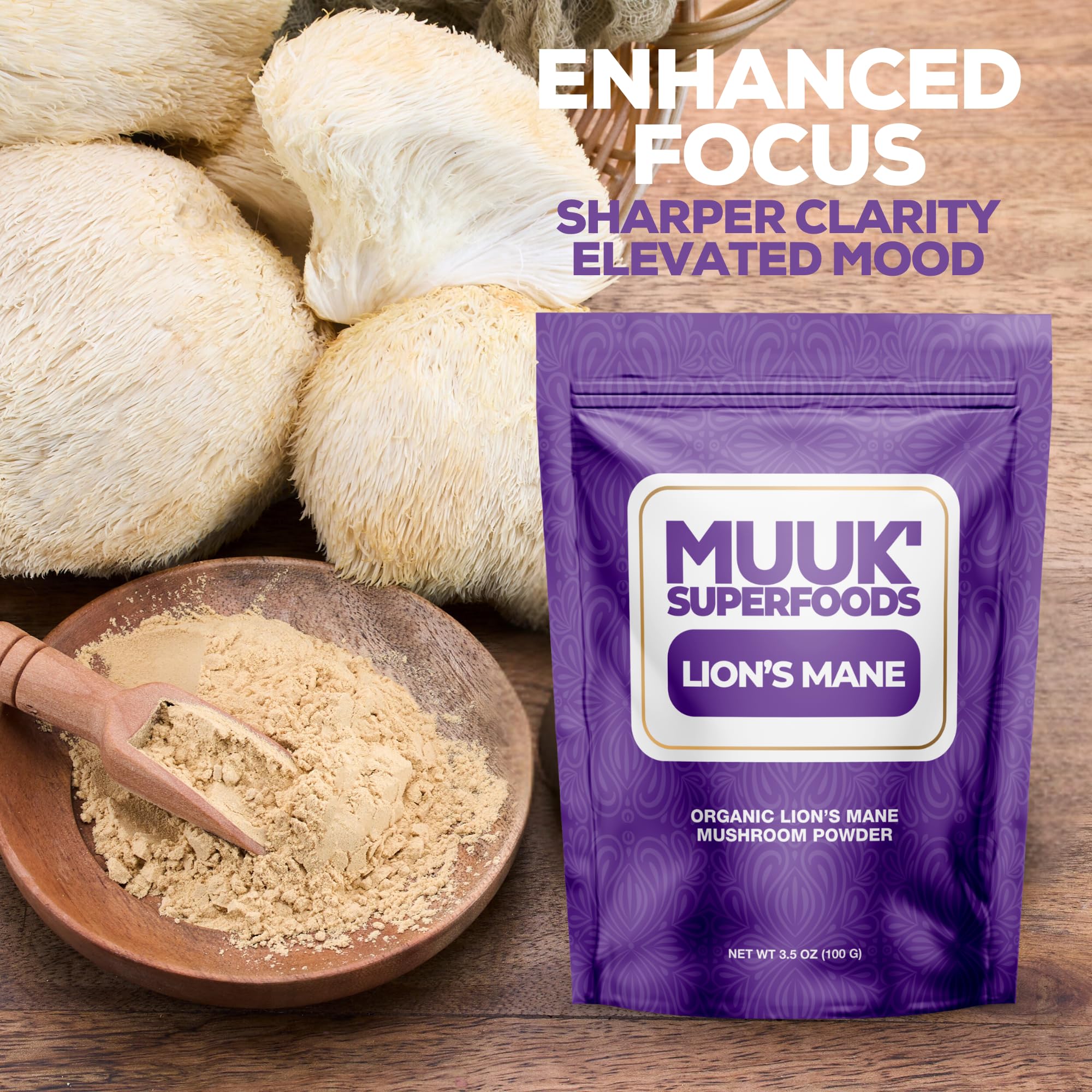 MUUK' SUPERFOODS Lion's Mane Mushroom Powder packaging