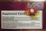 MX3 Mangosteen supplement capsules on a wooden surface