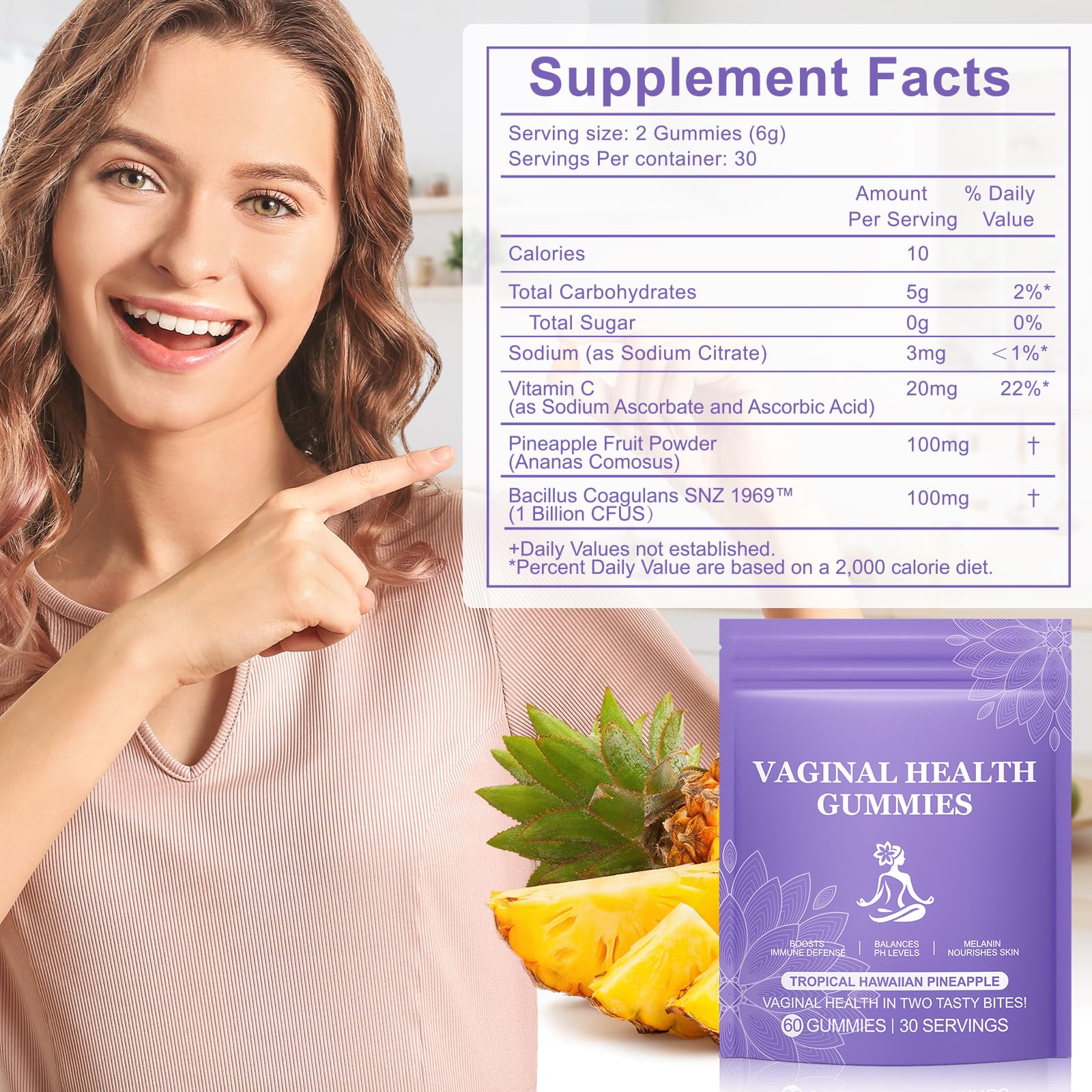 MXCZBSM Feminine Balance Gummies pineapple flavour close-up