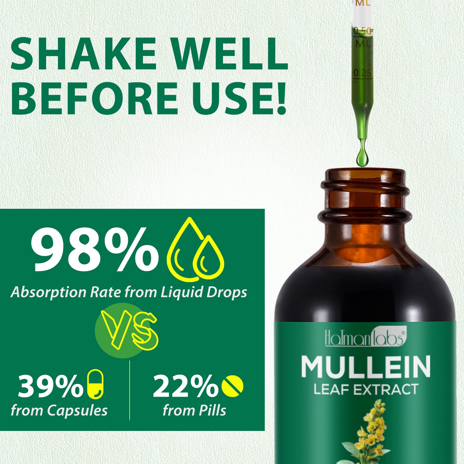 MXCZBSM Mullein Leaf Extract 310g bottle with dropper